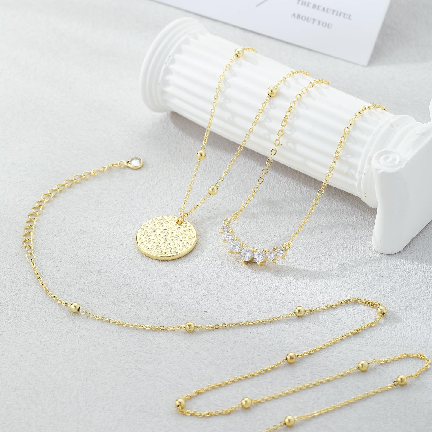 Kyerlyn layered gold necklaces for women，Stackable Stack 14K Gold Plated Chain Trendy Layering Coin CZ Simple Circle Cubic Zirconia Dainty Pendant Necklaces Set Gold Jewelry for women Gifts