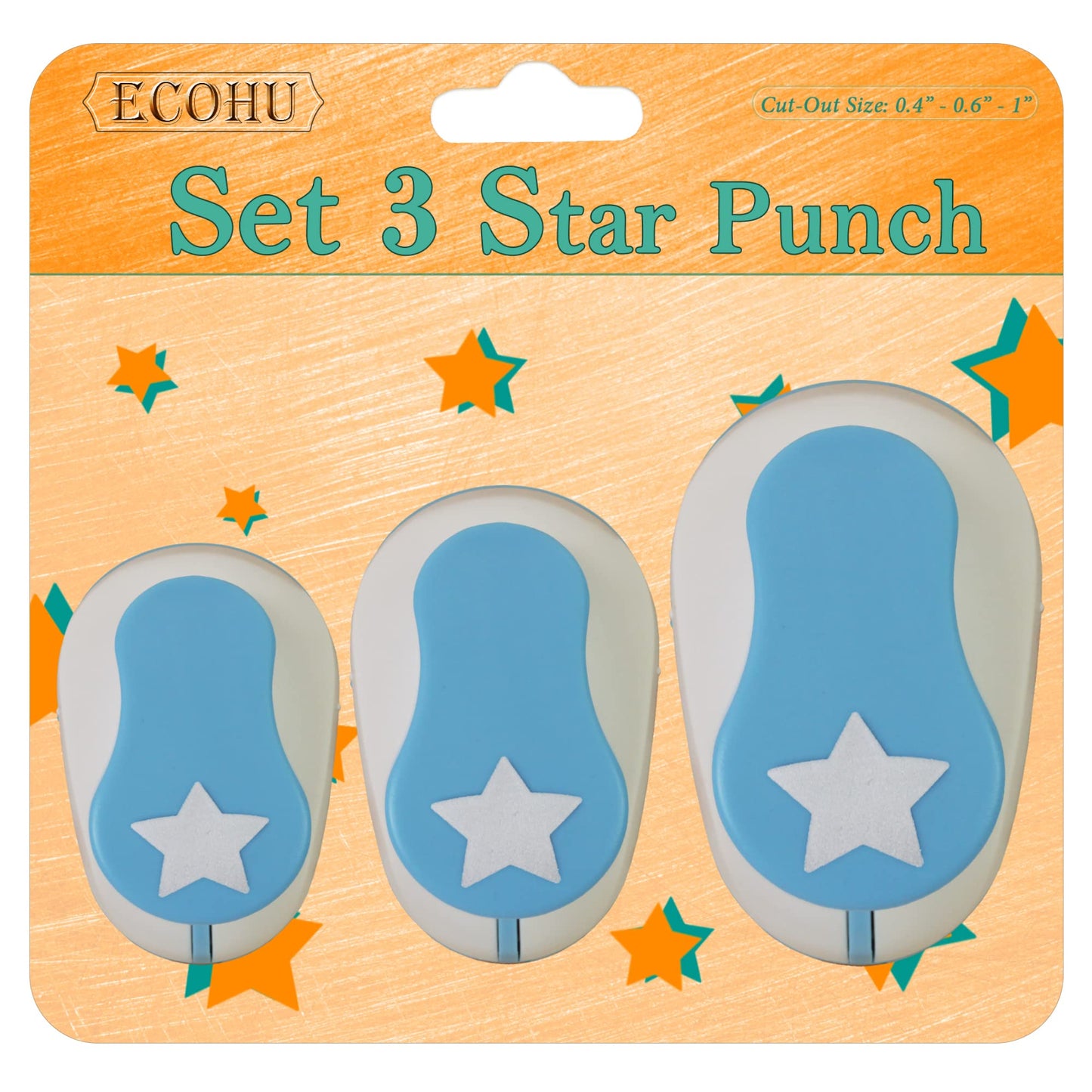 Ecohu Set 3 Star Paper Punch 0.3'' / 0.63'' / 1'', Scrapbooking Hole Punches Crafting, Design for Office Supplies, Card Making, DIY Photo Album.
