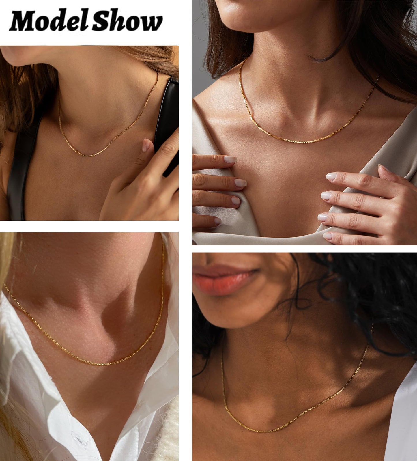 Freekiss Gold Necklace for Women: Simple Minimalist Necklace 14K Gold Plated Choker Necklace for Women Dainty Cute Sparkle Box Chain Necklaces Gold Jewelry for Women Trendy Gifts
