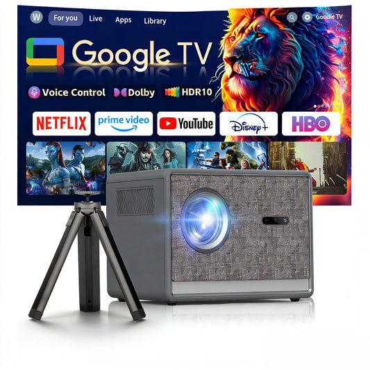 Movie Projector with Google TV & Voice Assistant,1500 ANSI Lumens 1080P Native,4K Support Outdoor Smart Projector, Auto Focus,Office Home Theater Video Projector with WiFi 6 & Bluetooth
