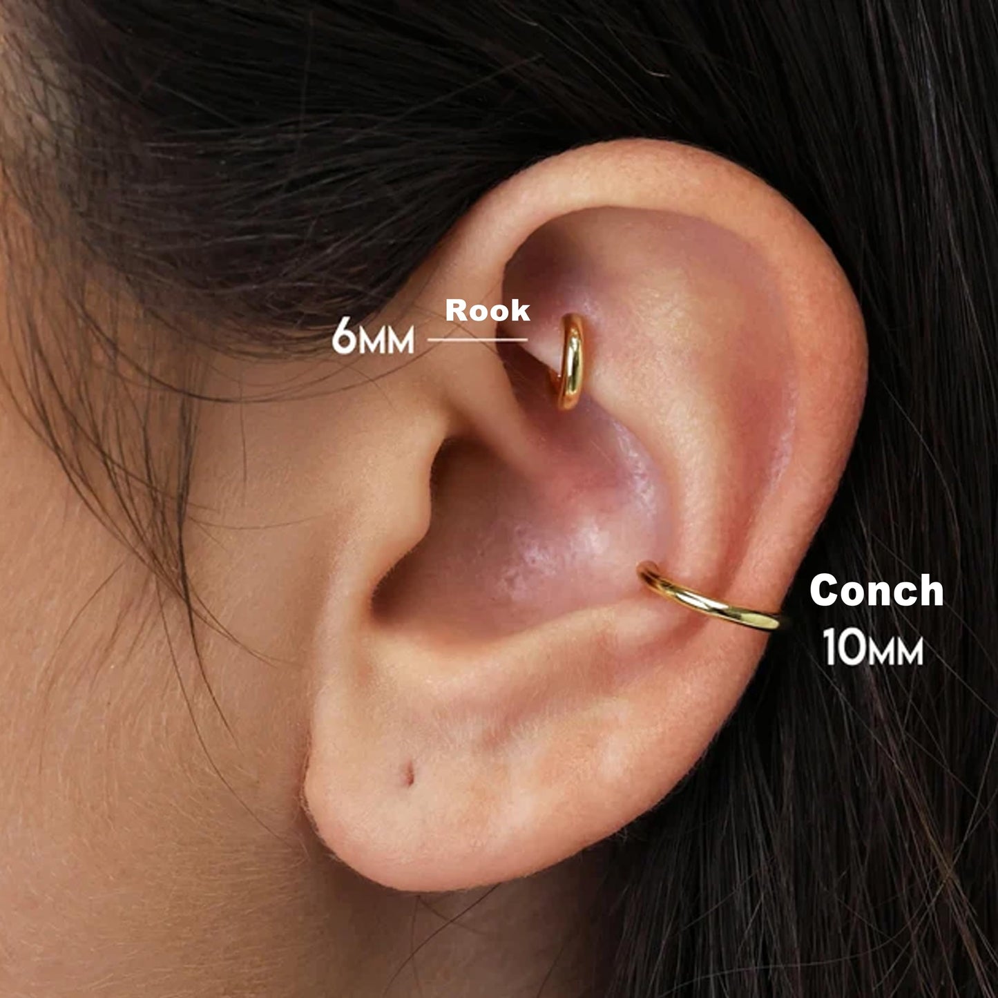 10mm Conch Huggie Hoop Earrings Set for Women Men Trendy - Gold Plated Stack Cartilage Concn Earring Multiple Piercing Lightweight Mini Thin Cute Dainty Clip On Jewelry Gifts for Women