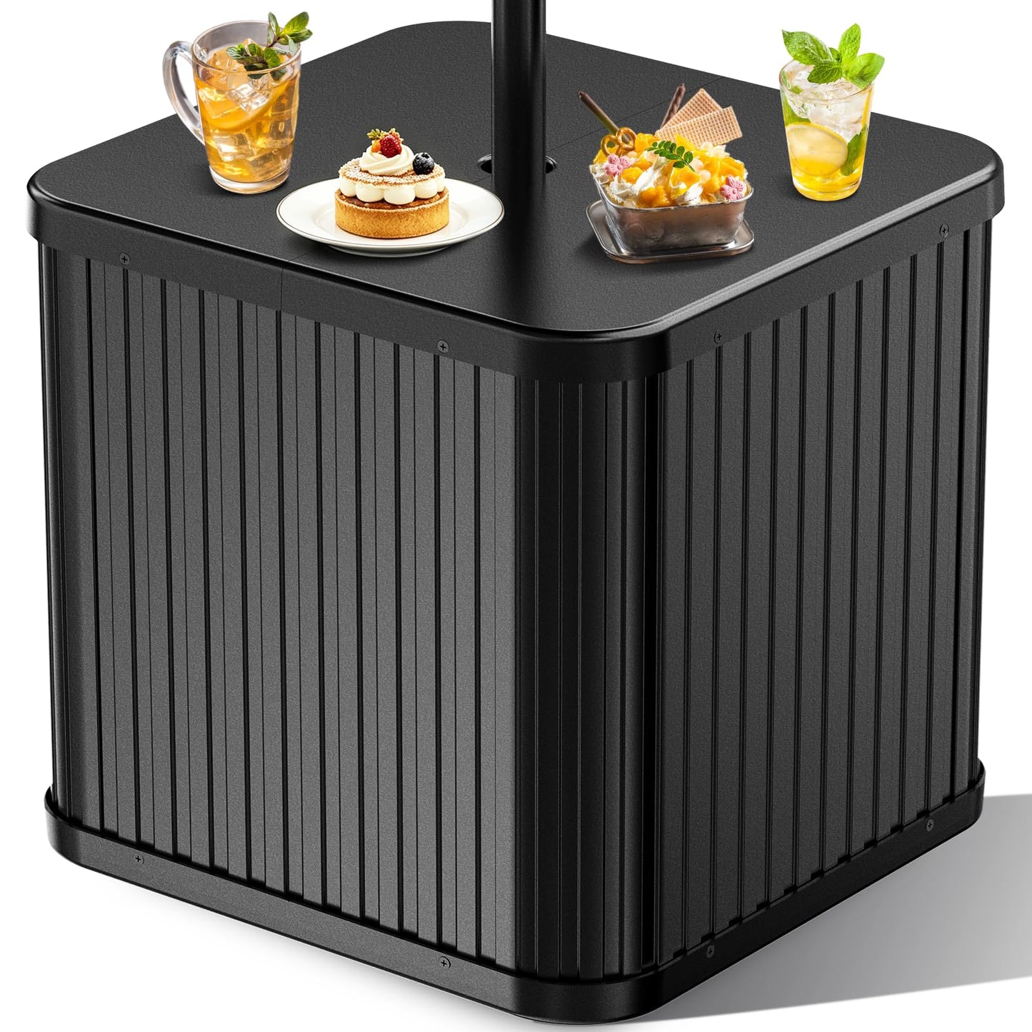 Hyperzoo Umbrella Side Table with Umbrella Hole, 2-in-1 Outdoor Side Table & Umbrella Stand with Fillable Base, Heavy Duty Poolside Table Holds 132 lbs, Fits ≤1.5” Pole for Poolside & Backyard, Black