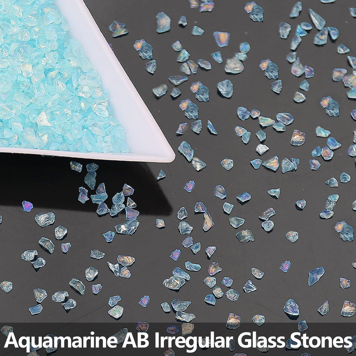 Irregular Crushed Glass Chips Sprinkles, 100g Metallic Chunky Glitter Stones for Nail Art, Resin Mold Filler, DIY Crafts, Vase Filler, Jewelry Making (Aquamarine AB)