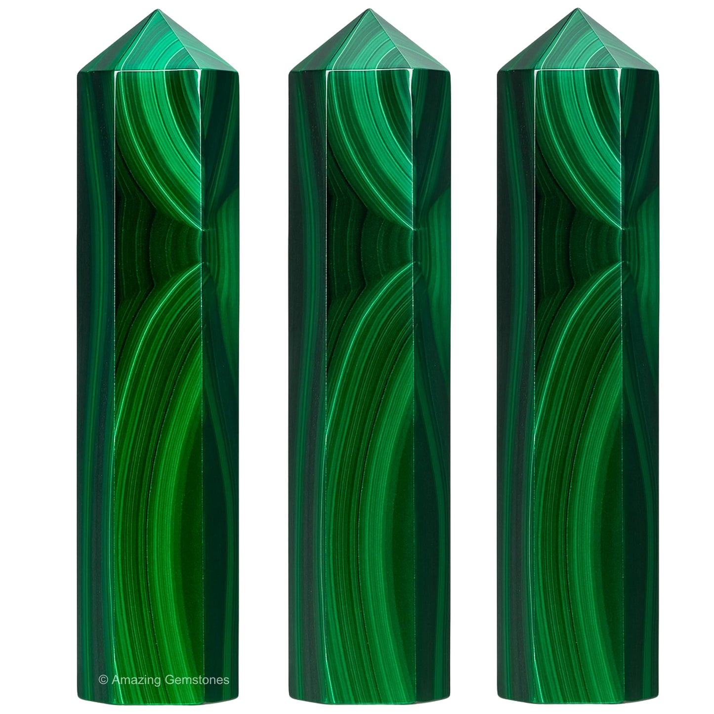 Amazing Gemstone Malachite Crystal Points Bulk Healing Crystals&Stones - Pack of 3 Single Terminated Healing W& Point Bulk Crystals for Crafts, Crystal Grid, DIY Work - Premium Crystals