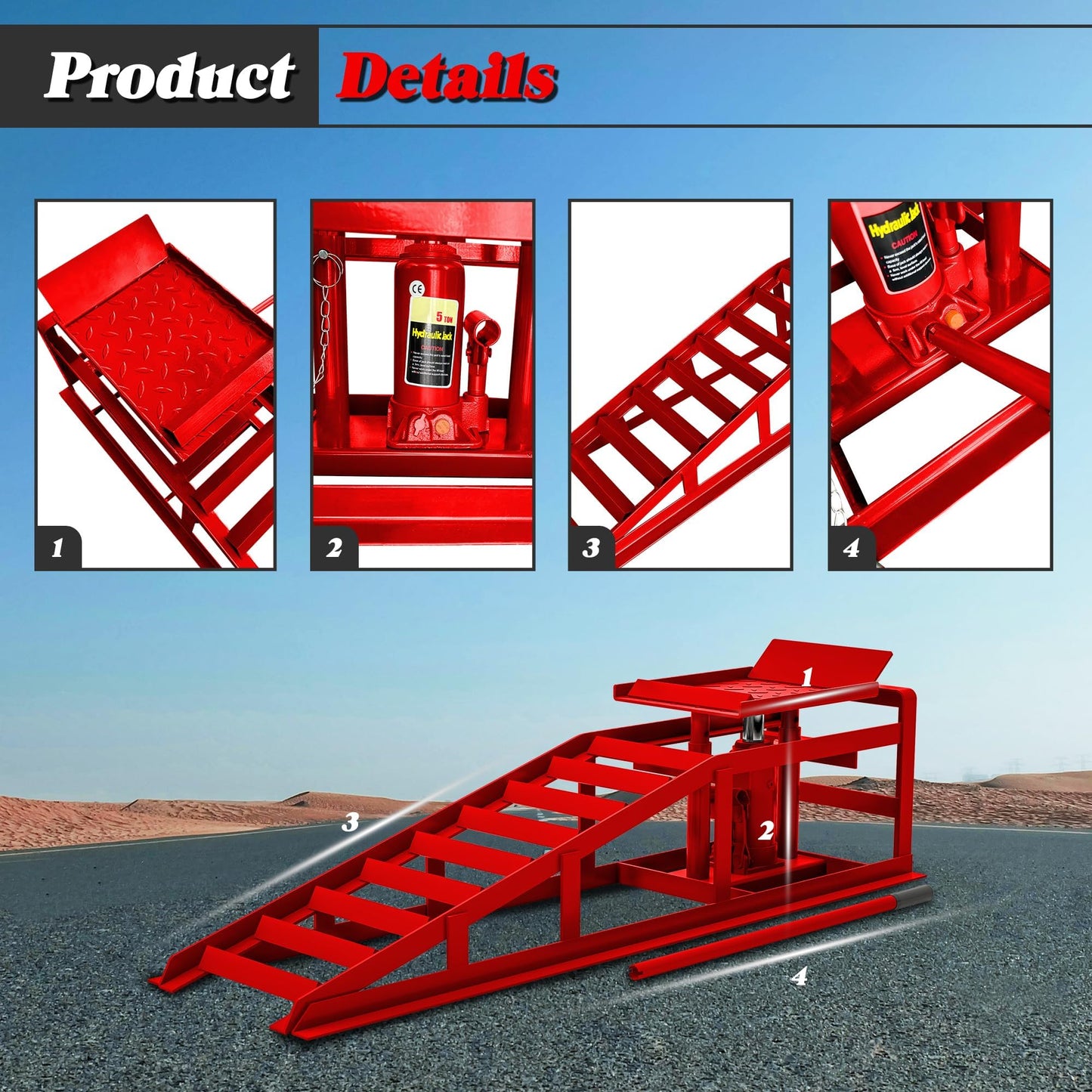 2 Pack Auto Car Truck Service Ramps, 3 Ton Low Profile Hydraulic Car Ramps, Car Lift Service Ramps