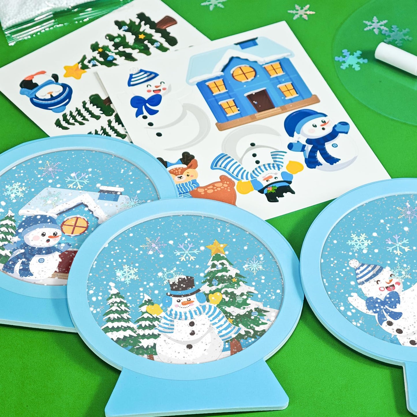 Cinrobiye 12 Set Winter Glitter Snow Globe Craft Kit Christmas DIY Hanging Stickers Ornament Craft Kit for Xmas Tree Decorations Classroom Home Holiday Party Favors Supplies (Winter)
