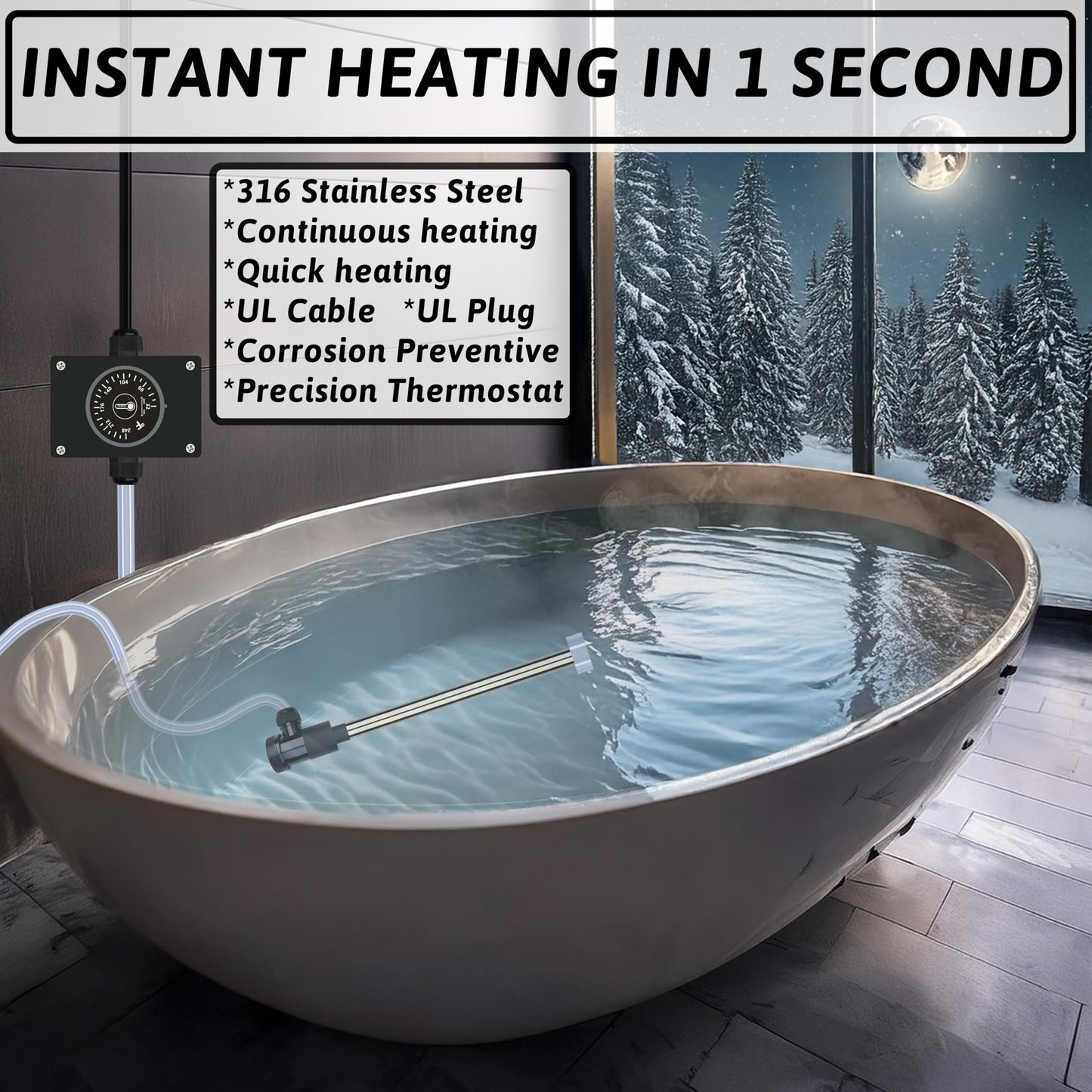 XCLBTFDC 1800W Immersion Water Heater Portable Electric Bathtub & Pool Submersible Water Heater with Temp Control for Bucket, inflatable pool, baptistry, spa tub, above ground pool & Hot Tub