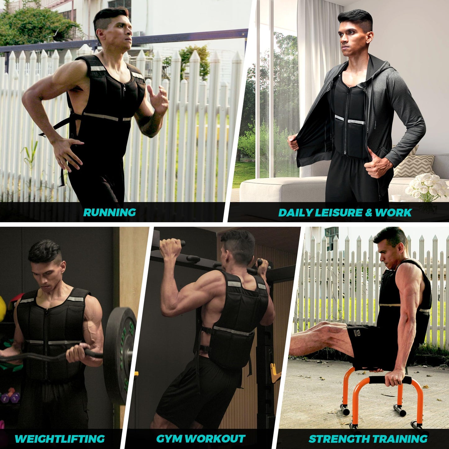 Adjustable Weighted Vest for Men, 45lb/35lb/19lb Unisex Walking Rucking Vests with Zipper/16pcs Silicone Weights, Strength Training Workout Vest for Running GYM Home, Removable Reflective Strips