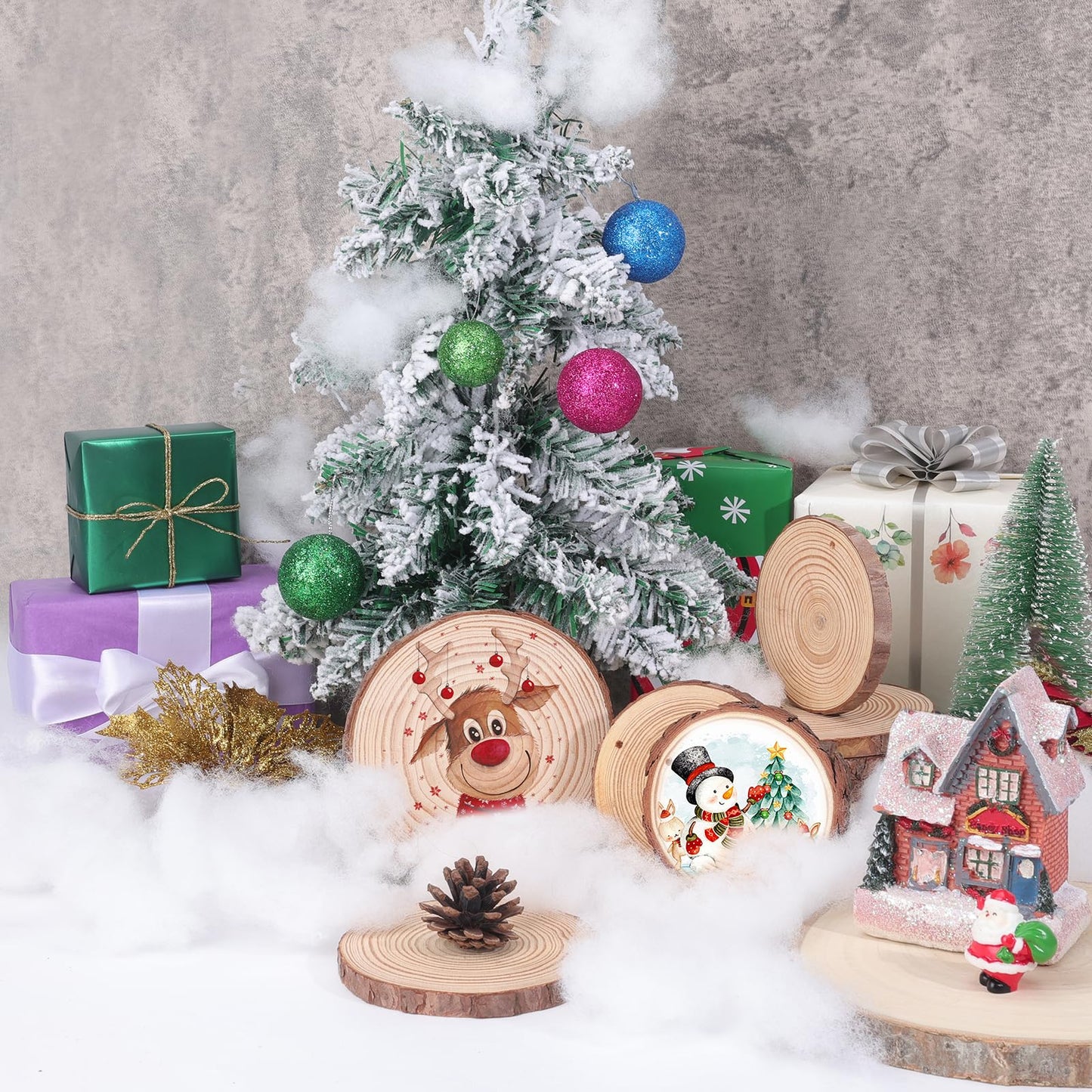 20 Pcs Unfinished Natural Wood Slices for Centerpieces.5.1-5.5 Inch Wood Rounds for Crafts. Wood Circles with Tree Bark for DIY Crafts,Centerpiece Table Decorations.Baby Shower centerpieces.