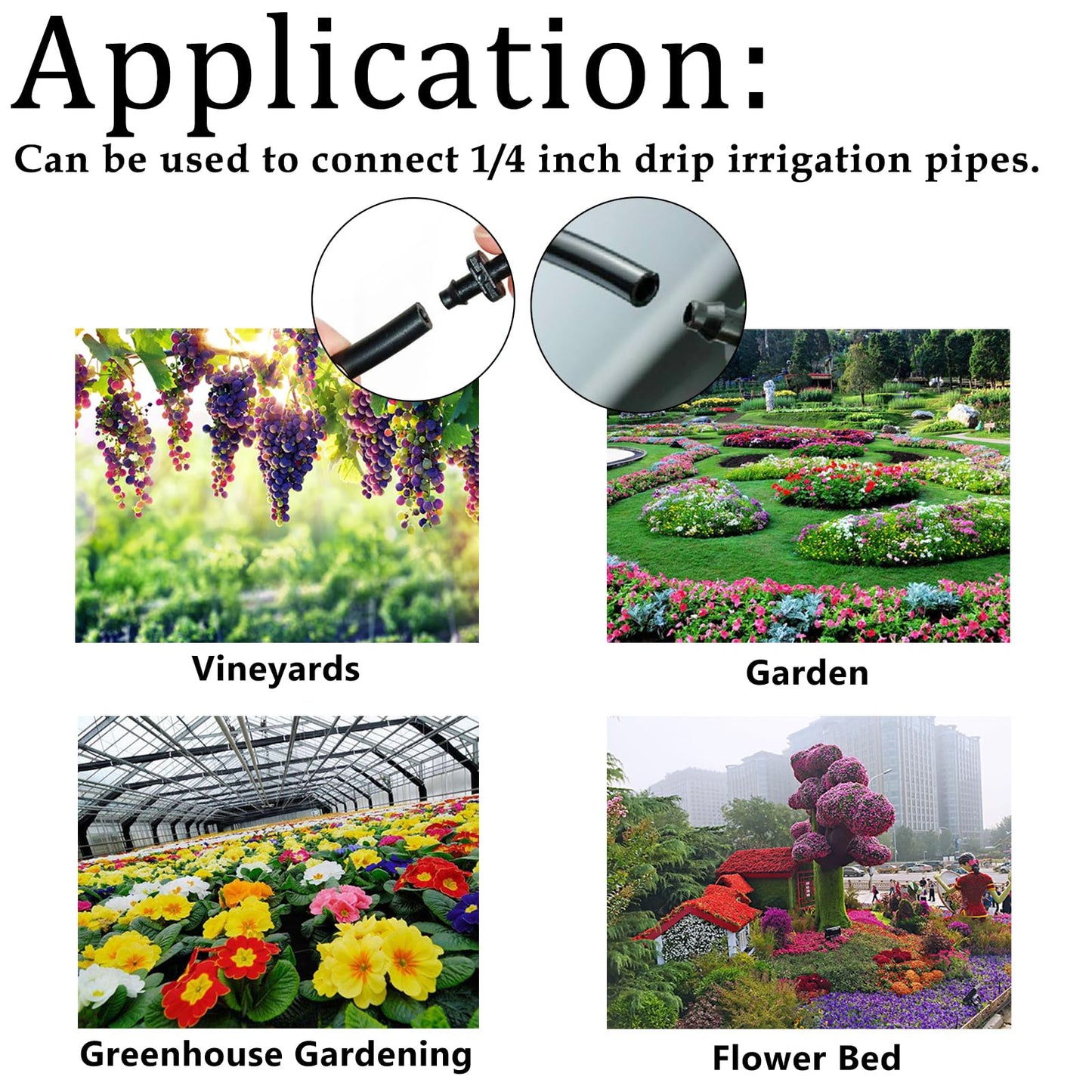 Aienxn 220PCS 1/4" Drip Irrigation Kit Barbed Connectors, Straight Barb, Tee, Single Barb, End Plug, Elbow, 4 Way Coupling Irrigation Fittings for Garden Lawn Flower Pot