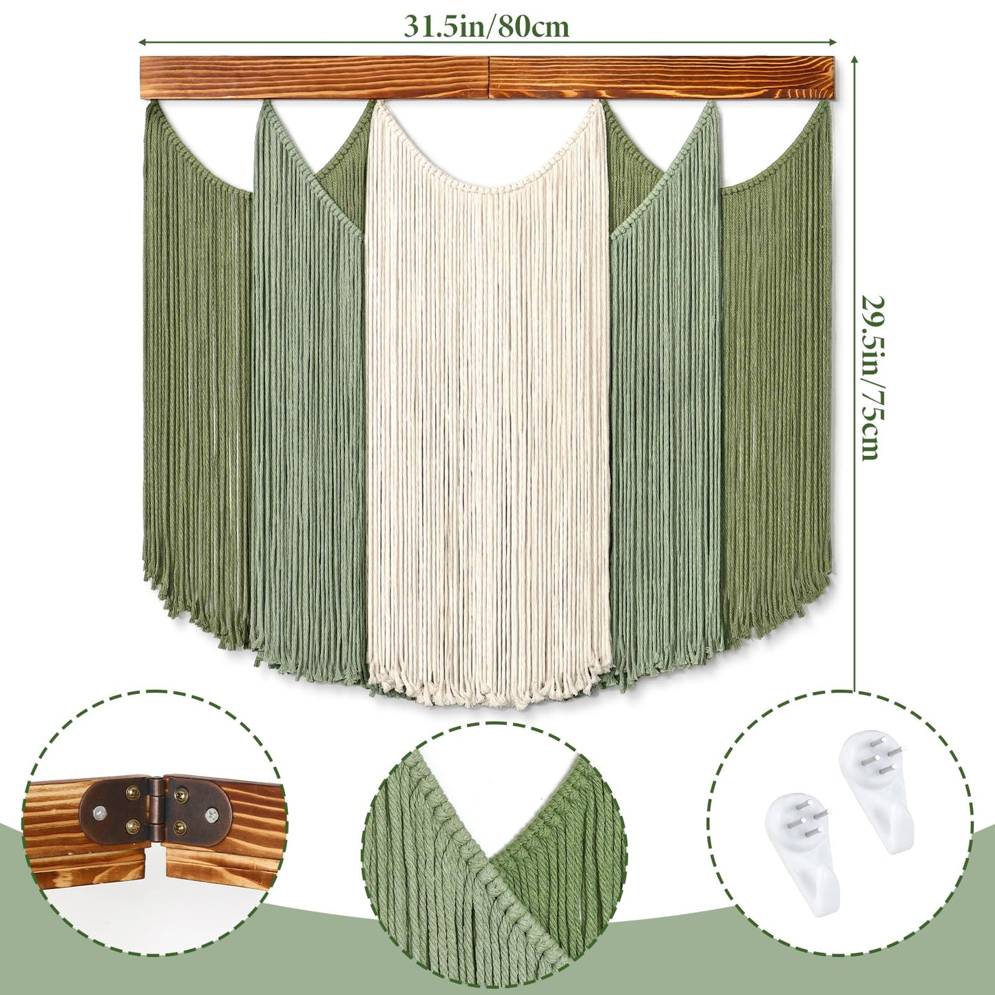 Dremisland Macrame Wall Hanging Dip-Dyed Large Boho Wall Decor Yarn Tapestry Handmade Sage Green Woven Tapestry Wall Art Decorations for Bedroom Living Room Nursery Apartment 31.5"x29.5"