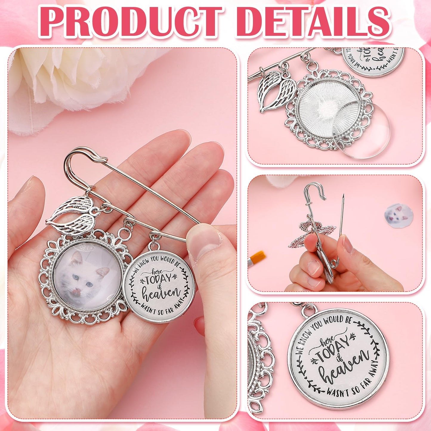 Tondiamo 2 Pcs Memorial Graduation Tassel Photo Charm with Wing DIY Pin Brooch Memory Tassel Picture Grad Cap Decoration Personalized 2026 Grad Gift for Gown Ceremony Bouquet (Silver,Classic)