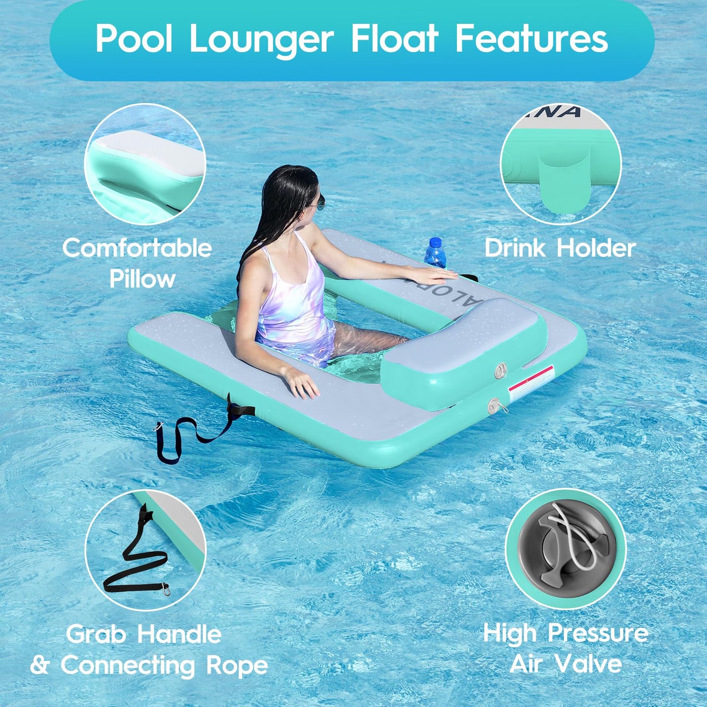 CALOBANA Inflatable Pool Floats, Floating Chair Pool Lounger Float for Adult Floaties Rafts Chair for Pool Lake River Beach Party, Grey & Mint Green