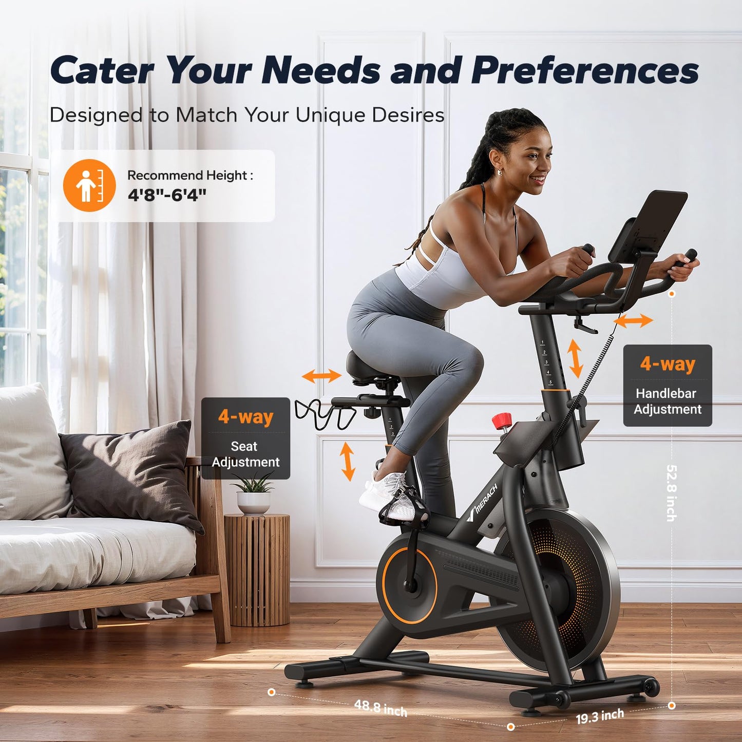 Merach Magnetic Exercise Bike, Indoor Cycling Bike with Self-Developed App, 350 LBS Weight Capacity, Comfortable Seat Cushion & Tablet Mount, Stationary Bike for Home Gym Fitness
