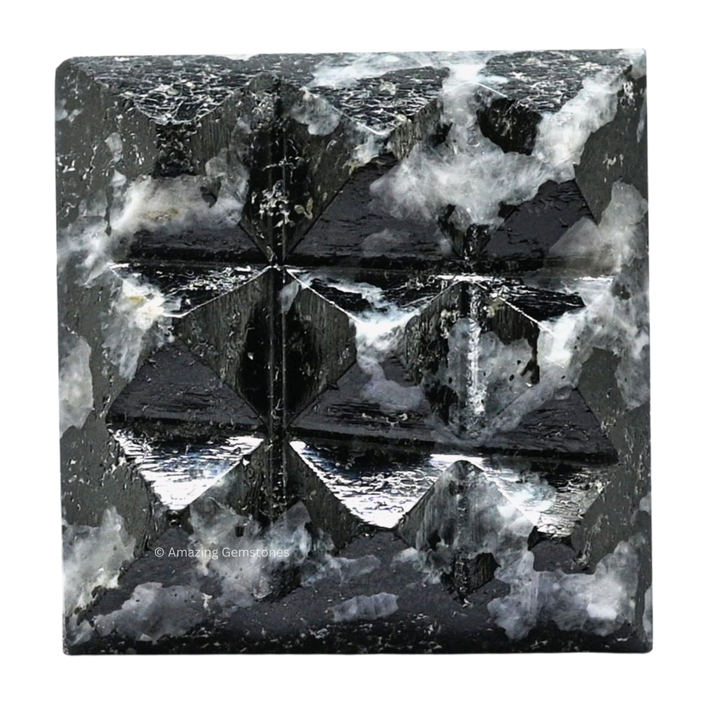 Amazing Gemstone Black & White Tourmaline Crystal with 9 Pyramid Plate Bottom - 1" Mini Pyramid Figurine of Natural Stone Pyramid for Meditation, Reiki, Chakra Balancing Vastu Pooja & Crystal Grids