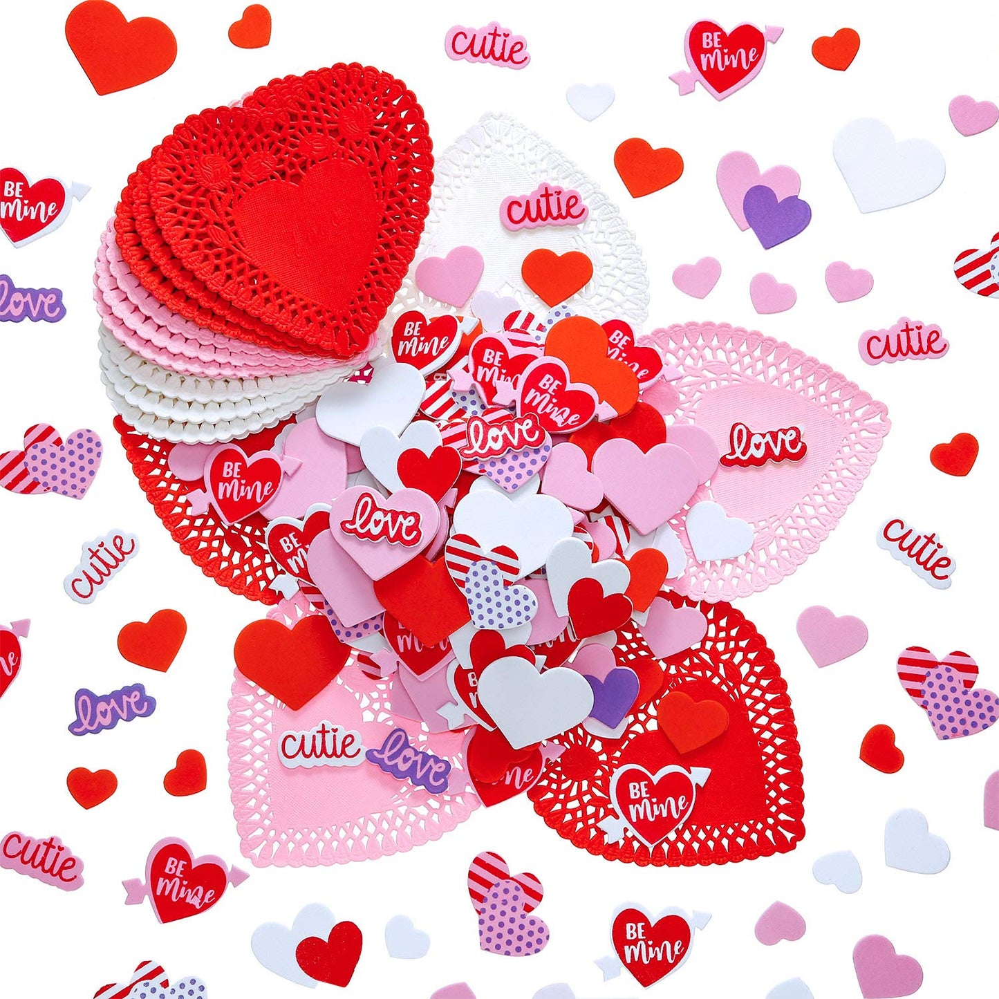 300 Pieces Valentine's Heart Doilies and 500 Pieces Foam Heart Stickers, Mini Paper Heart Doilies Adhesive Stickers for Wedding Decoration Valentine‘s Day Party
