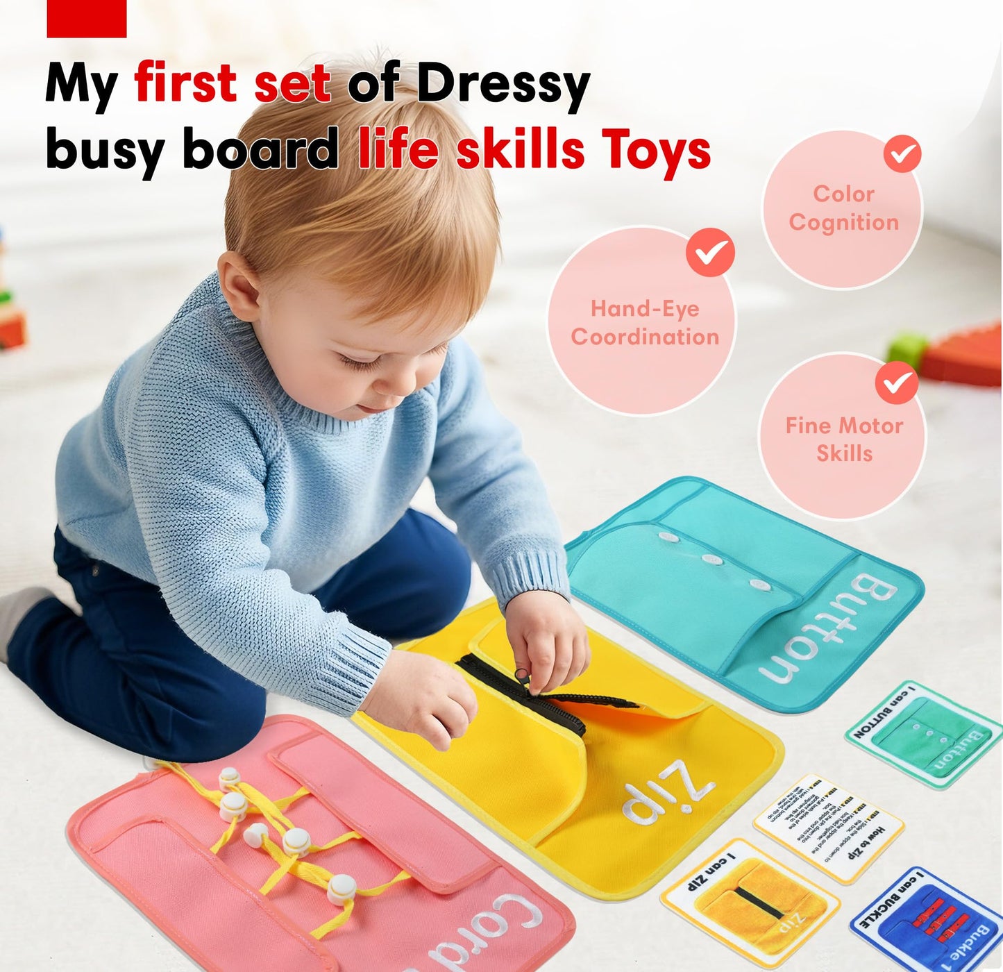 Docifun Toddlers Busy Board Montessori Toys for 3 Years Old Girls Boys Birthday Gifts, 12-in-1 Sensory Developmental Toys Educational Activities for Preschool Learning Fine Motor Skills