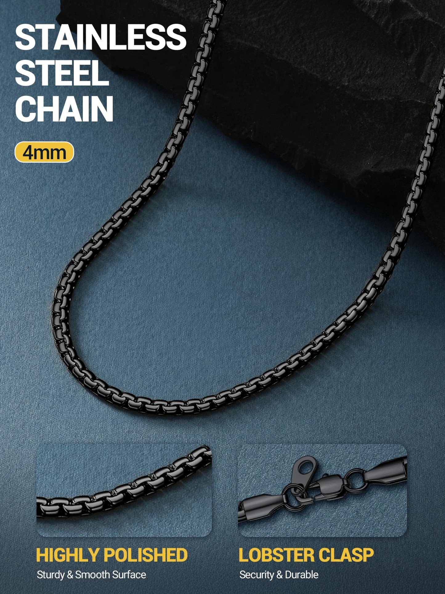 PROSTEEL Black Chains Necklace for Men Gothic Jewelry Minimalist Flat Link Chain Necklace
