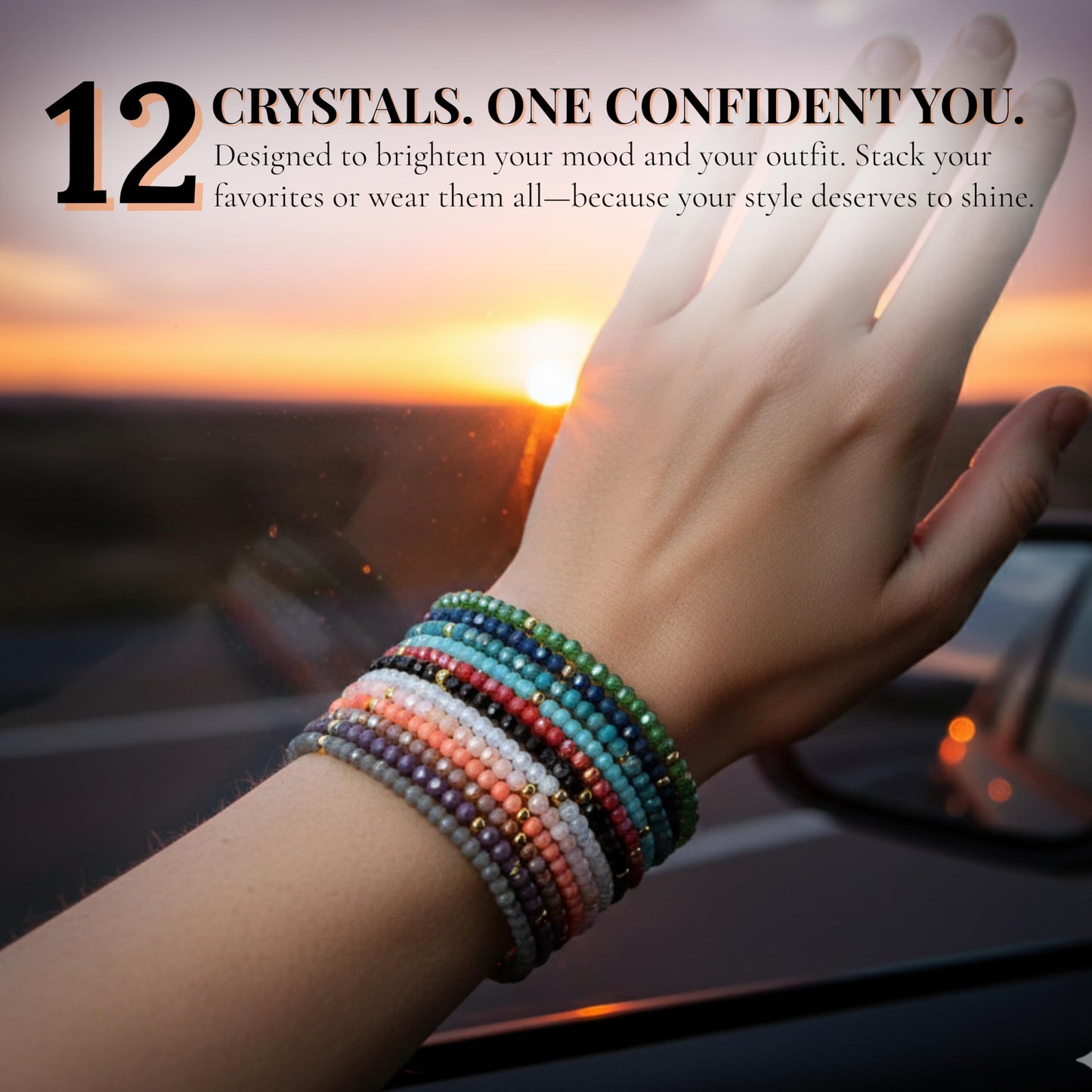 Cherry Tree Collection - Women Crystal Bracelets Set of 12 – Colorful Multi-Layer Stackable Crystal Bracelets for Women – 6.75" - 7" To Fit Most Wrists with 2x3mm Rondelle Beads -Women Jewelry