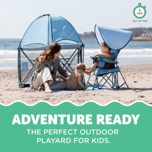 Baby Delight Go with Me Eclipse Deluxe Portable Playard | Playpen | Sun Canopy | Indoor and Outdoor | Ultra Padded Nylon Floor | Blue Wave