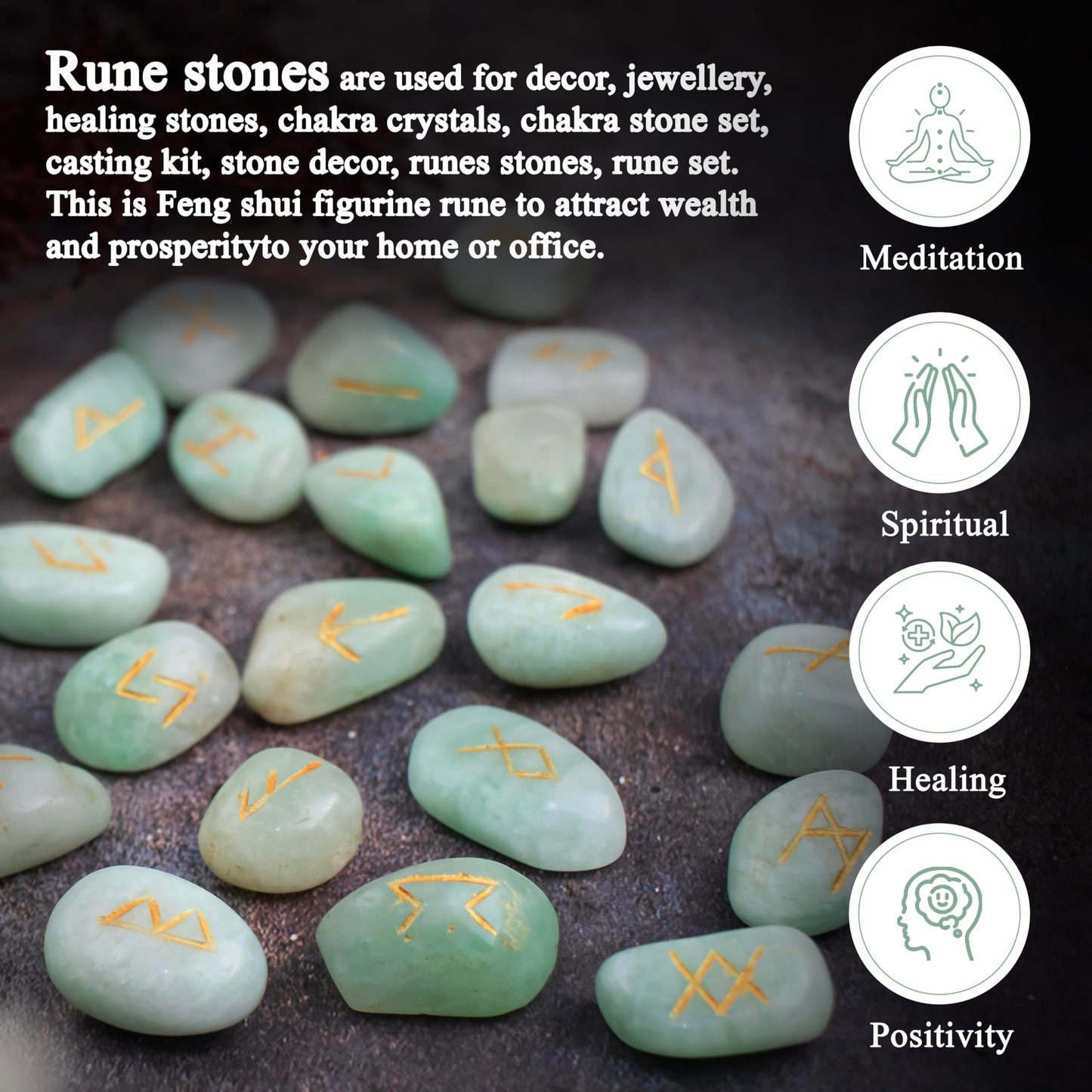 Crocon Amazonite Rune Stones Sets for Beginners with Elder Futhark Alphabets for Healing Chakra Crystals Reiki feng Shui Gemstone Runes Set Size: 15-20 mm with a Pouch & Rune brochure