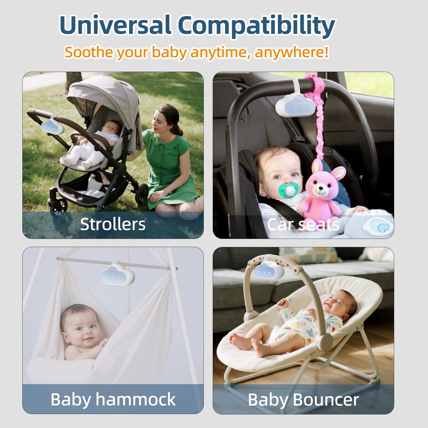 Pinkart Rechargeable Stroller Rocker Device – Hands-Free Baby Rocker & Sleep Soother, Quiet Motor, Fits Stroller Handle, Bassinet & Crib, 3 Speeds, 4 Timer Settings, for Newborns to Toddlers