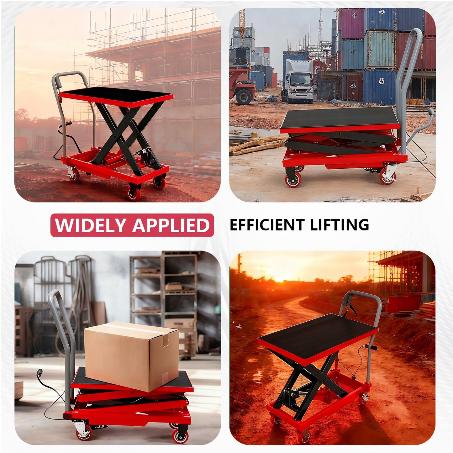 1100LBS Hydraulic Lift Table Cart, 32" Lifting Height Hydraulic Material Lift Pallet Truck with 4 Locking Wheels for Material Handling and Transportation