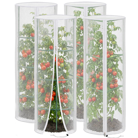 4 Pcs Garden Mesh Plant Cover for Round Tomato Cage, 57" x 15.7" Insect Bird Netting Protection Net Covers with Zipper & Drawstring, Garden Tomato Trellis Netting for Climbing Plants