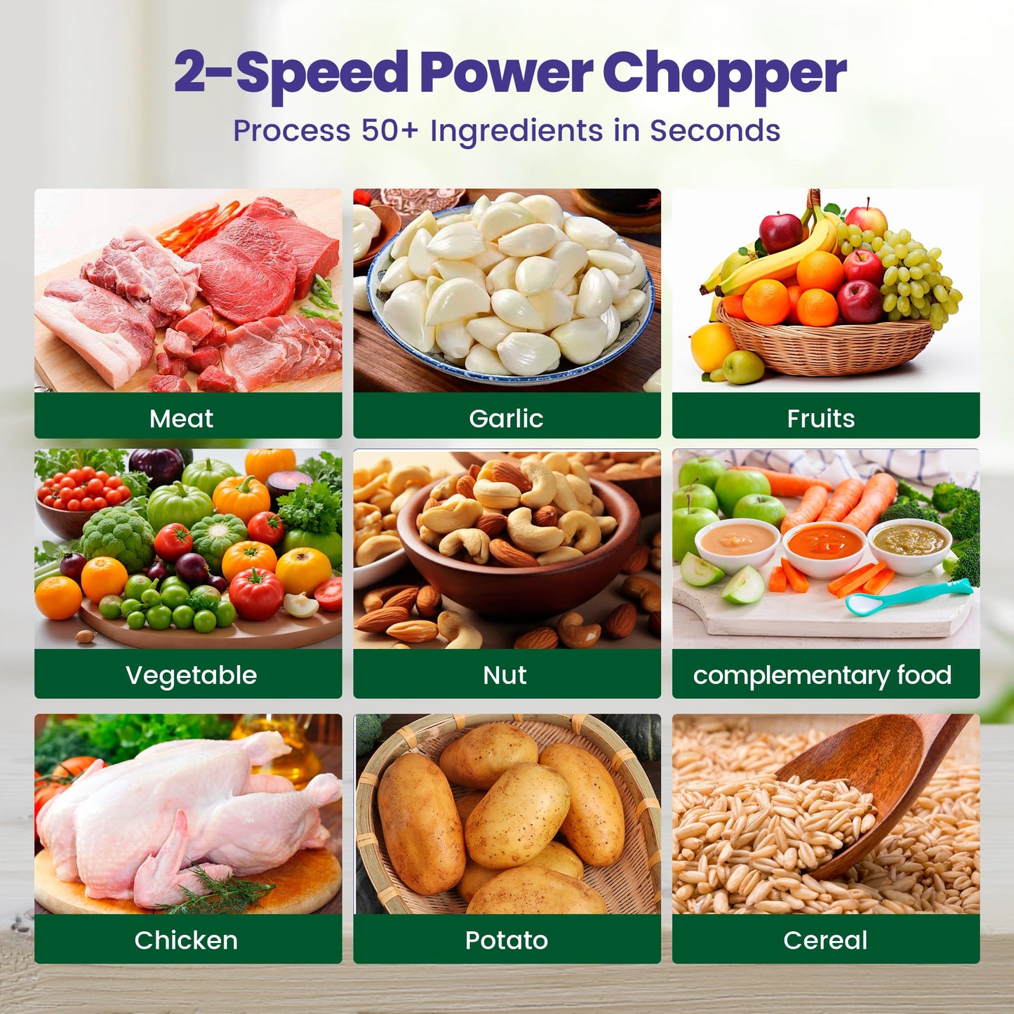 BUMET Electric food processor vegetable chopper 500W 2x8cup bowls 2 bi-layer 4 blades Small Food chopper Electric Meat grinder for home use,Mincing, and Puree for kitchen aid, baby foot, pet food