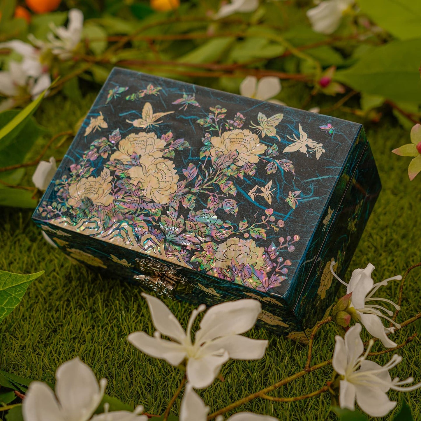 February Mountain Mother of Pearl Jewelry Organizer Box with Ring Tray - Gifts for Women Unique gift for women who have everything