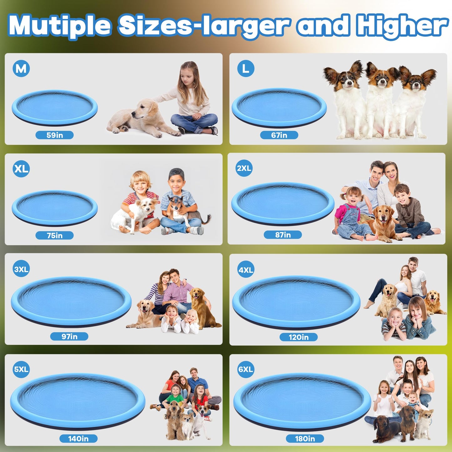 CACSPS 97" Non-Slip Splash Pad for Kids and Dog, Thicken Sprinkler Pool Summer Outdoor Water Toys, Extra Large Backyard Wading Pool for Children Boys & Girls or Pet Dog (Blue)