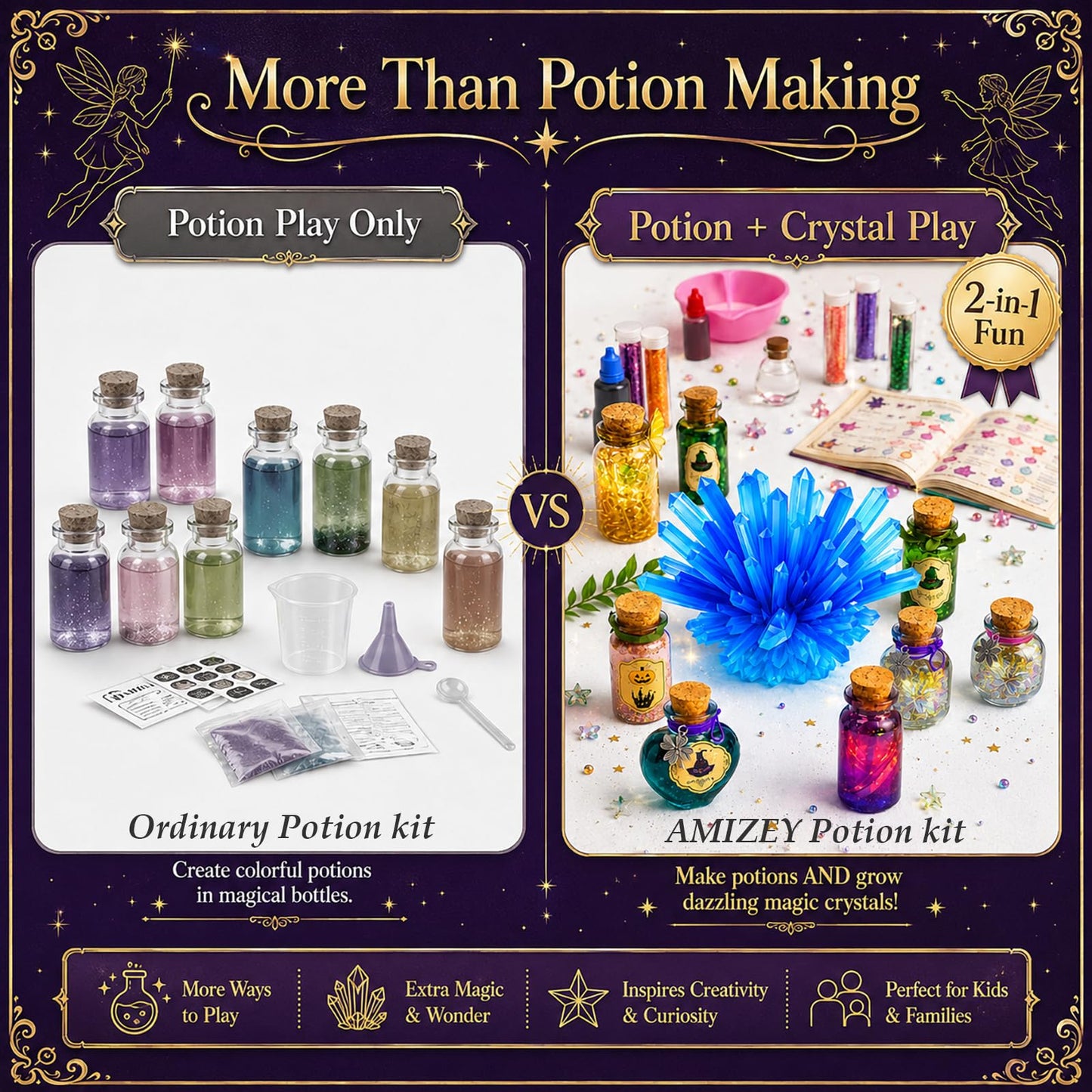 AMIZEY Potion Kits for Kids – 20 Bottles with Magic Growing Crystal, Arts and Crafts for Kids, Halloween & Christmas Decorations Gifts for Girls Boys 6 7 8 9 10 11 12 Year Old
