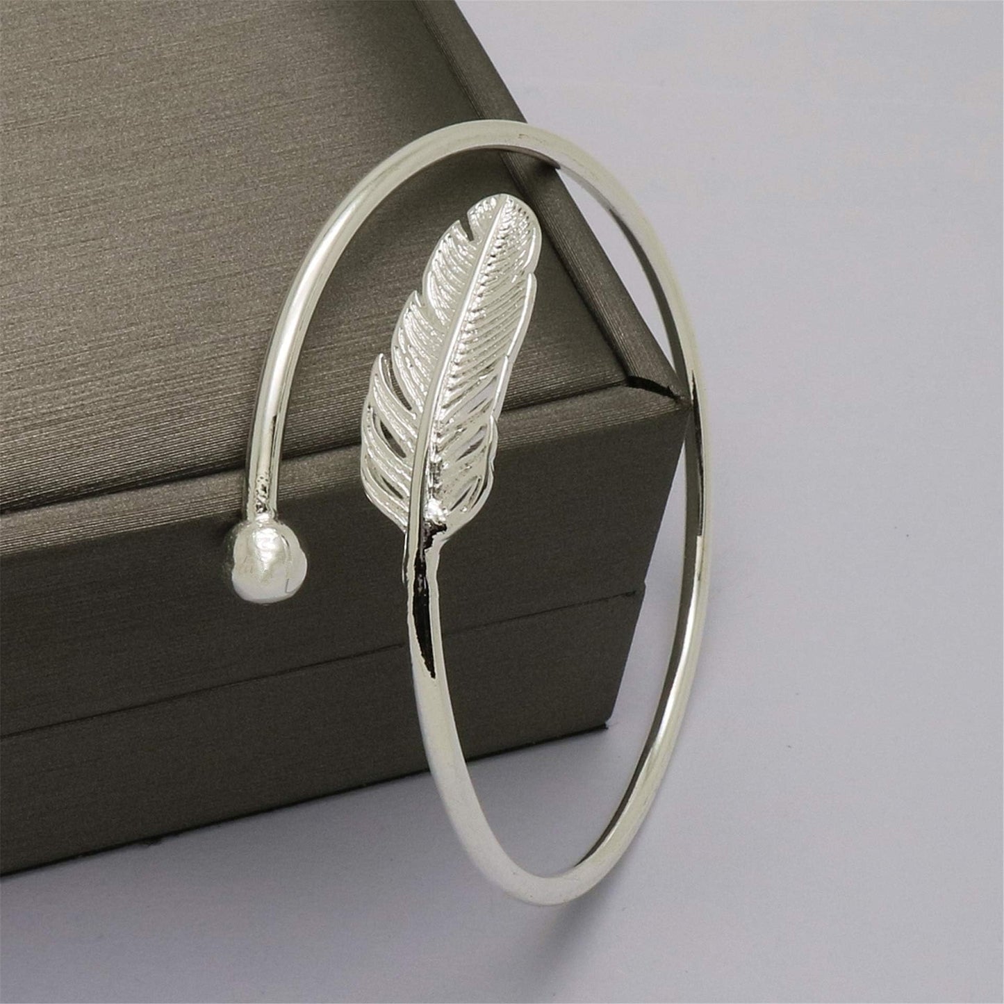 925 Sterling Silver Feather Bracelets for Women Minimalist Open Silver Bangle For Women Adjustable Cuff Bracelets Feathers Wrap Lucky Bangle Bracelets Jewelry Gifts for Mom Wife Daughter Sister