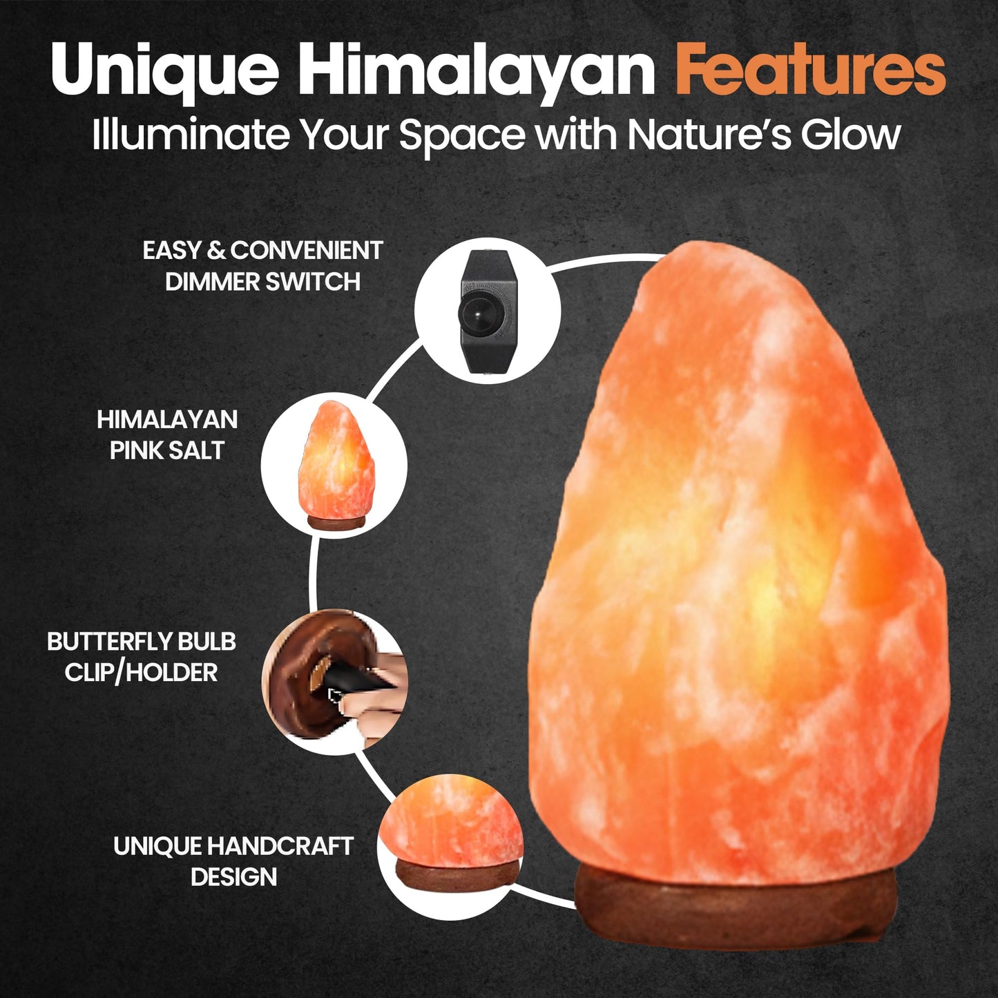 ZESTIQ FOODS Himalayan Salt Lamp – Natural Pink Salt Rock Lamp, Crystal Night Light for Bedroom, Home & Office, Air Purifier, Relaxation & Home Decor