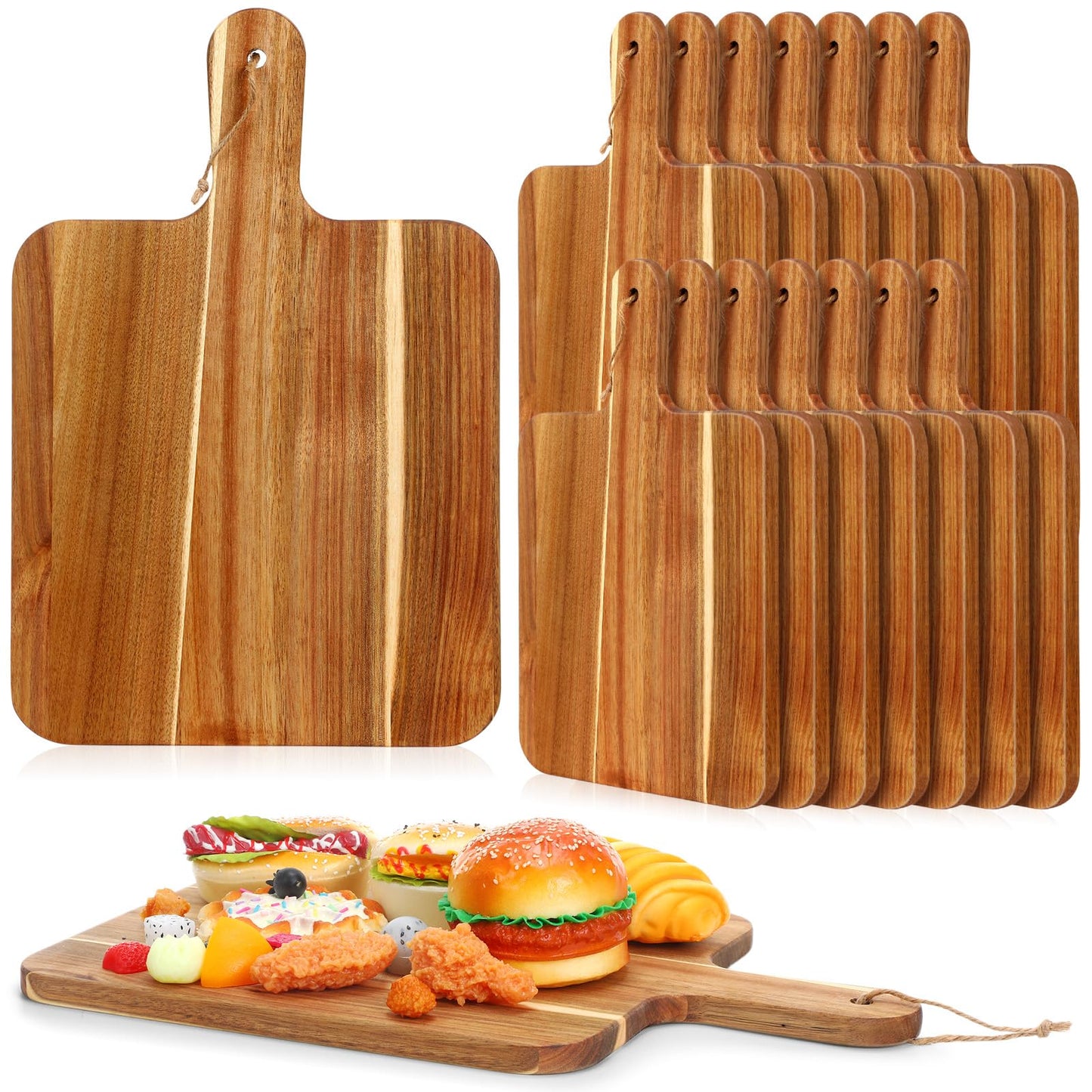 Geetery 16 Pcs Acacia Wood Cutting Board Bulk Kitchen Wooden Chopping Boards with Handle Serving Tray Charcuterie for Pizza, Bread, Cheese, Fruit, Vegetables Housewarming Gift(18 x 12 Inch)