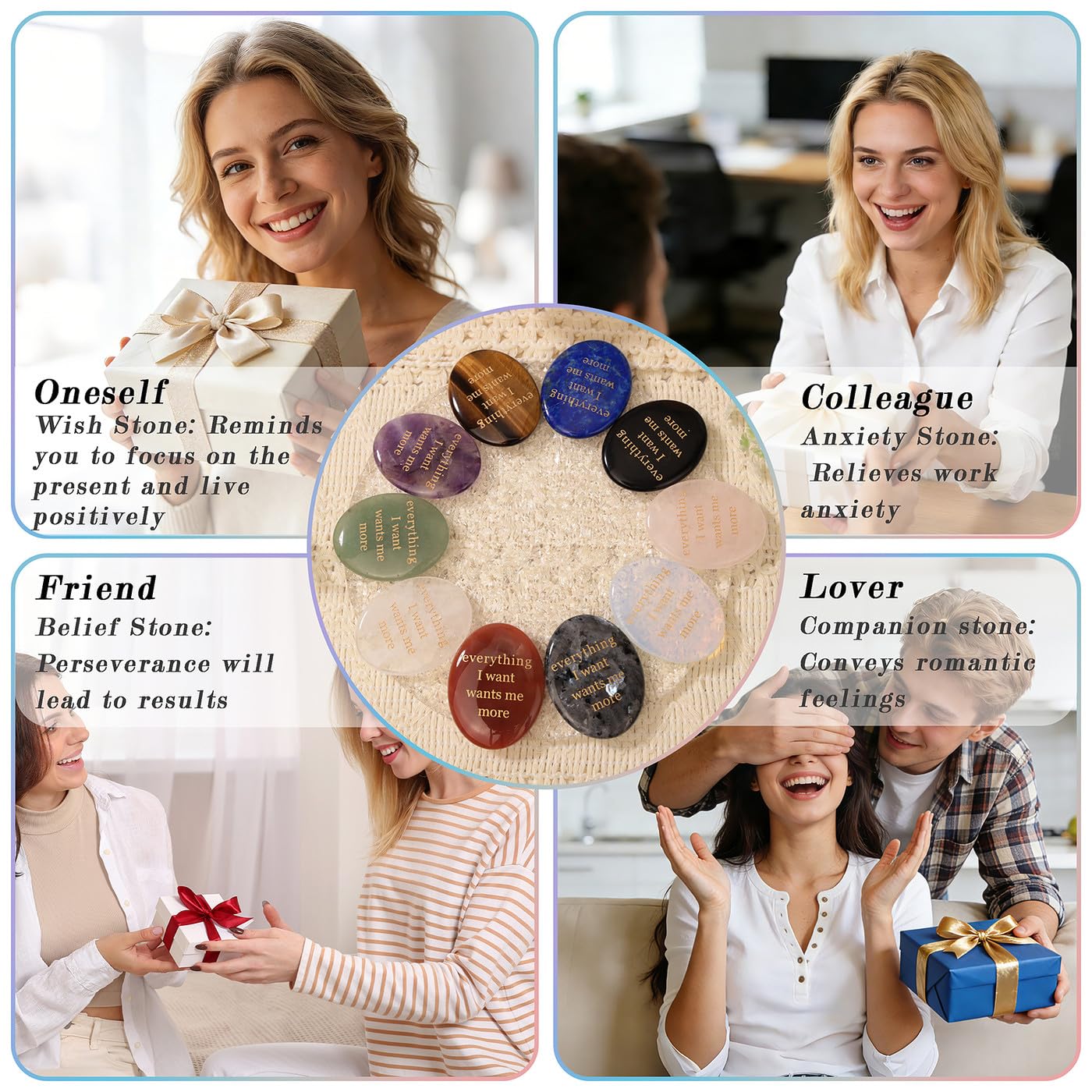 DUQGUHO Lapis Lazuli Crsytal Encouragement Gifts for Women Everything I Want Wants Me More Inspirational Positive Anxiety Relief Items Pocket Hug Stones Emotional Calming Sobriety Gifts for Women Men