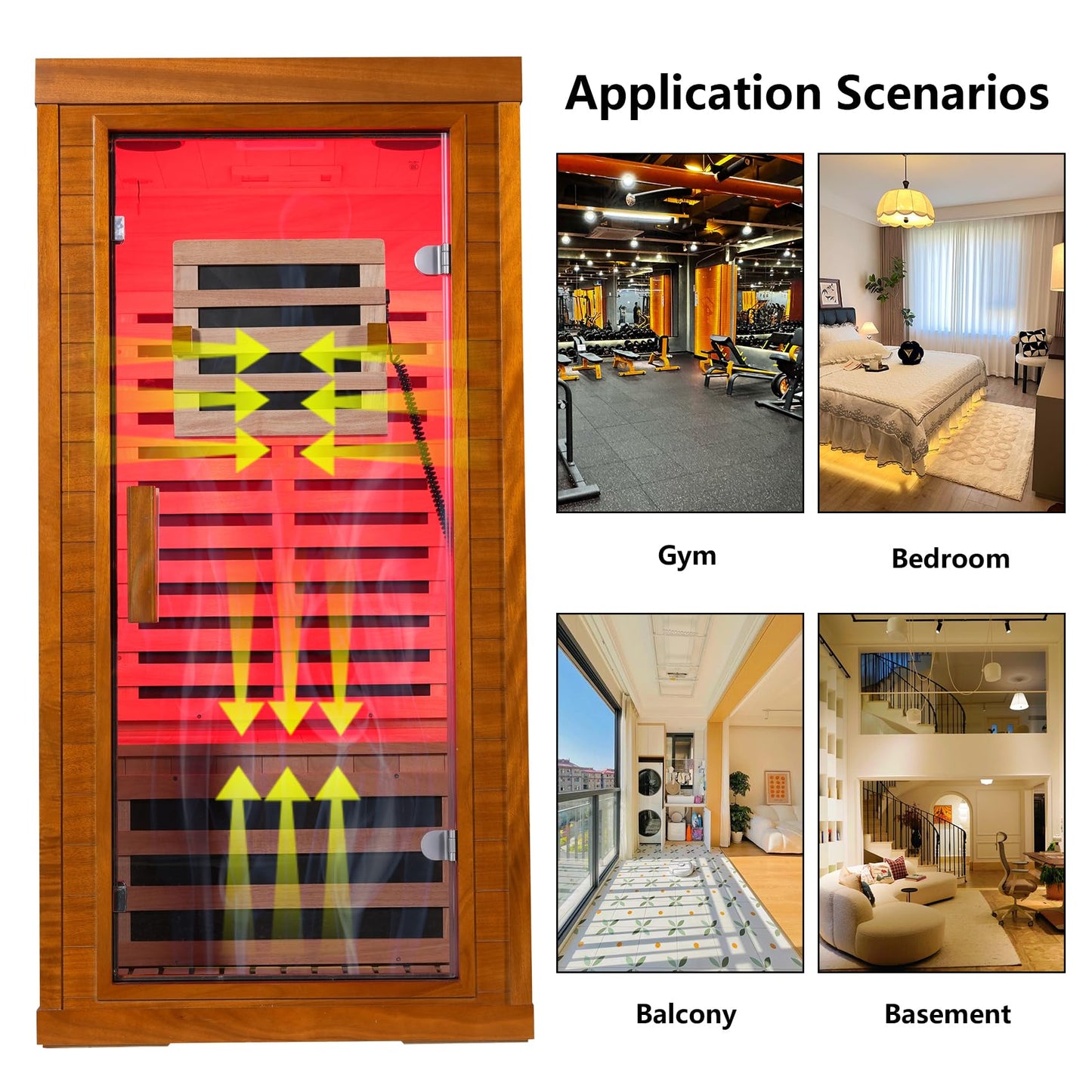 mikibama Infrared Sauna for Home, 1 Person Home Sauna with Red Light Therapy, Wooden Dry Saunas Room with 7 Carbon Heaters, 1170 W/115V, LCD Control Pannel for Home Spa