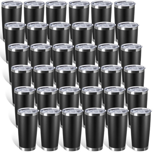 Sieral 36 Pack Stainless Steel Tumblers Bulk with Lids Double Wall Vacuum Insulated Coffee Cups Blank leakproof Powder Coated Tumblers for Engraving Wedding Graduation Party Favors(20 oz,Black)