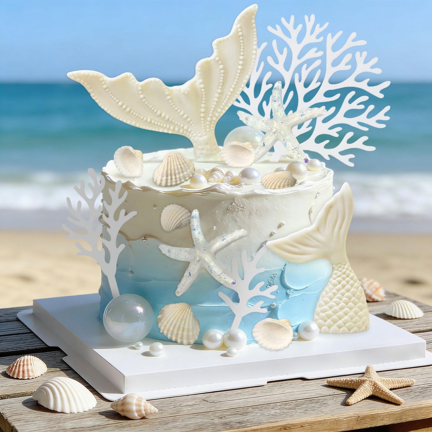 Under the Sea Cake Topper Seashells Mermaid Cake Decorations Under the Sea Ocean Birthday Party Decorations Beach Baby Shower Wedding Party Supplies