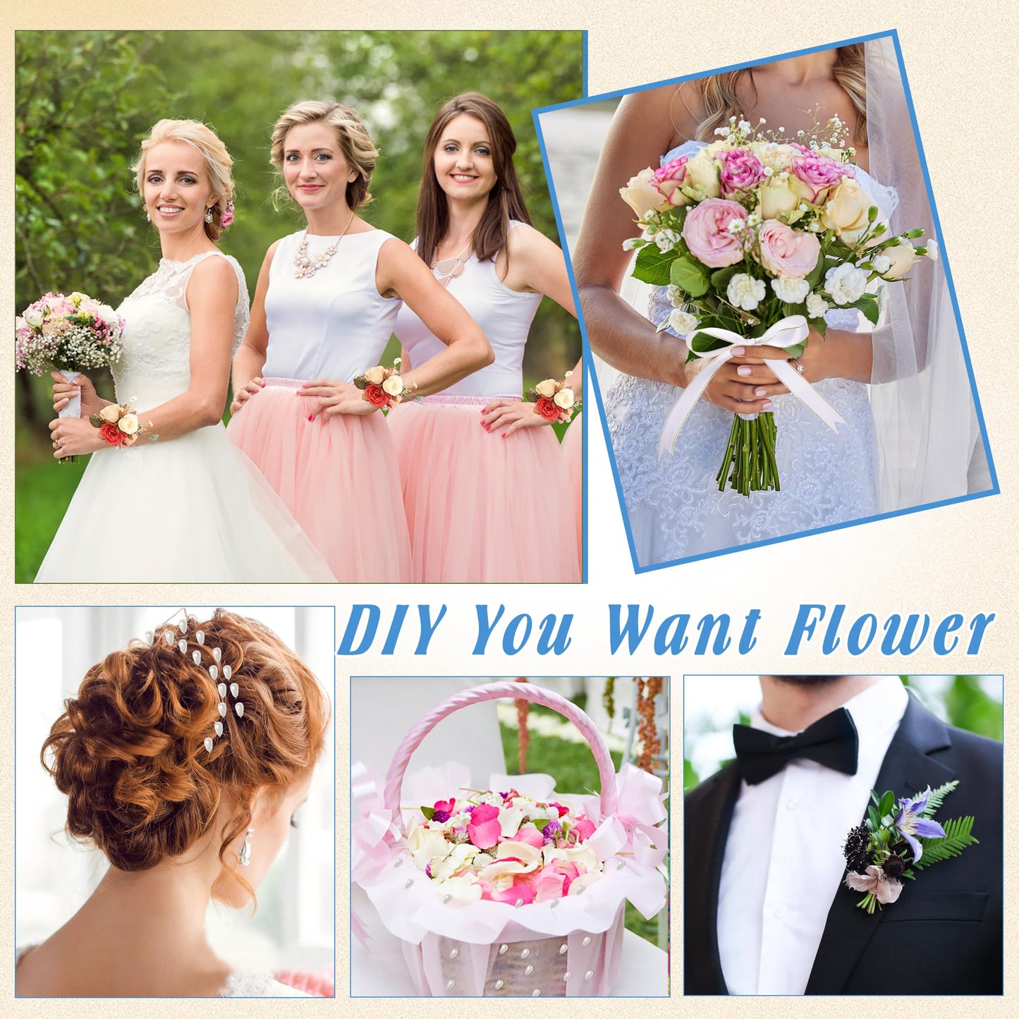 AHIER 161 PCS DIY Wrist Corsage Making Kit with 5P Wrist Corsage Bracelets, Floral Wire and Cutter, Floral Tape, Pin, Ribbon for Wedding Party Boutonniere Supplies