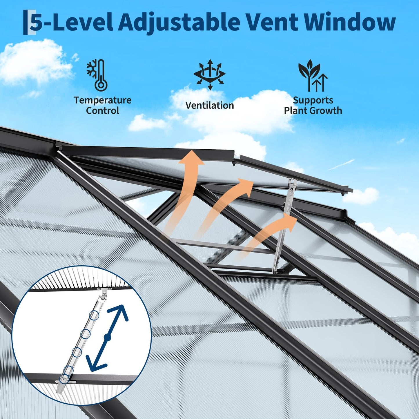 Greenhouse, 8×6FT Greenhouses for Outside, Polycarbonate Greenhouse with Aluminum Frame, Lockable Door and Ajustable Roof Vent for Backyard, Green Houses for Outside Garden Backyard, Patio