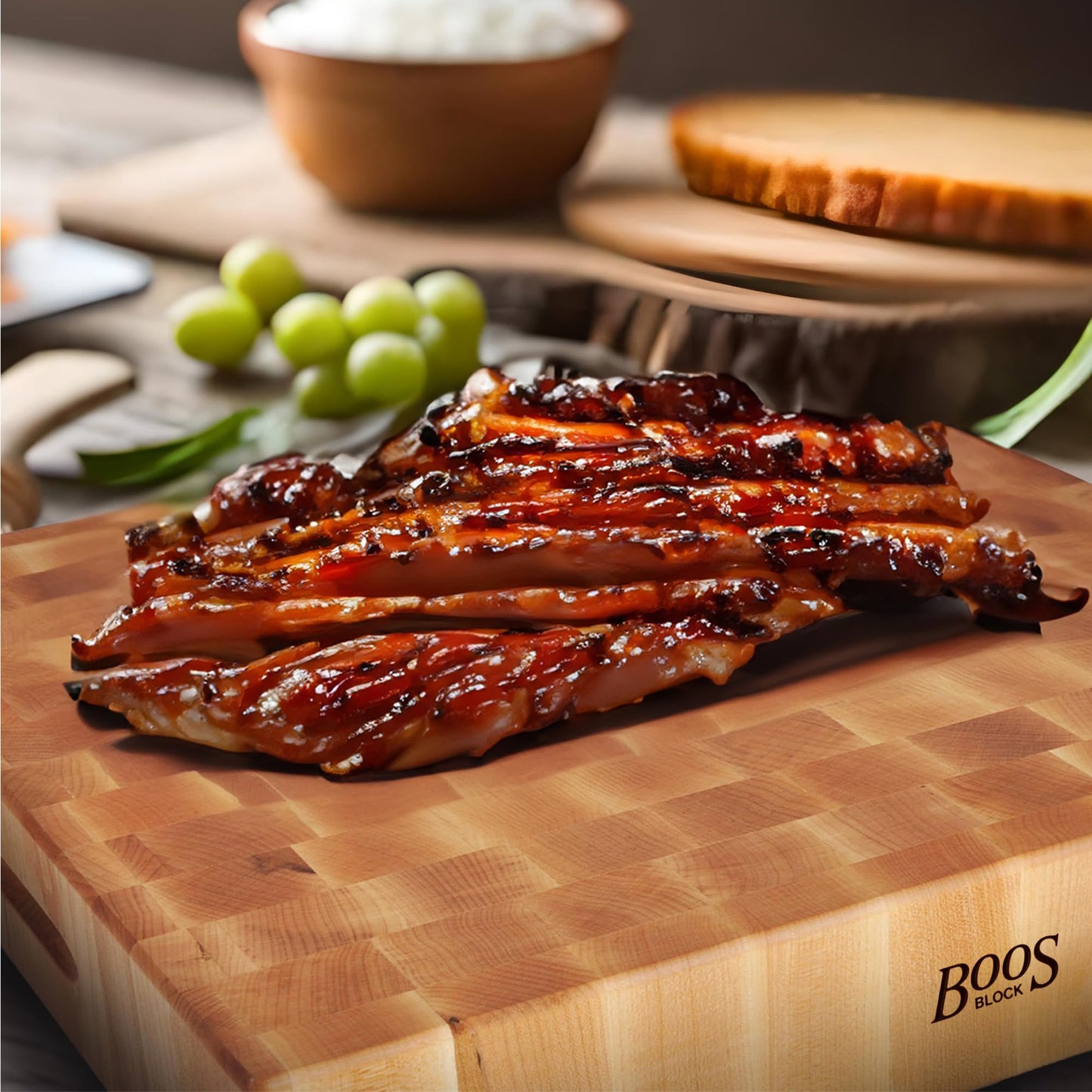John Boos CCB Series Square Wooden Maple Cutting Board 18”x18” – 3” Thick, 26-lb Reversible Butcher Block with End-Grain & Finger Grips – Made in the USA