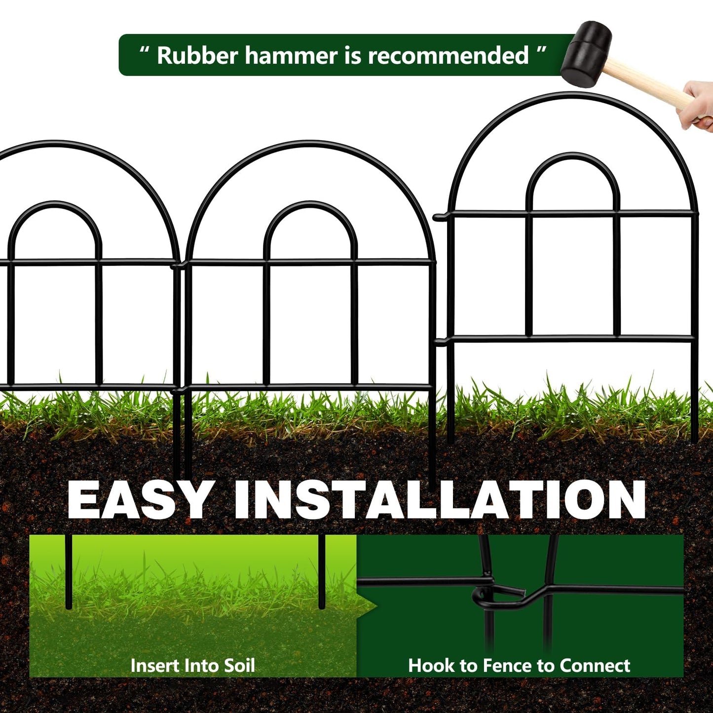 Decorative Garden Fence, 21.67ft(L) x 17in(H) Metal Fencing, 20 Pack, Black, Classic Style, Animal Barrier, Garden Border