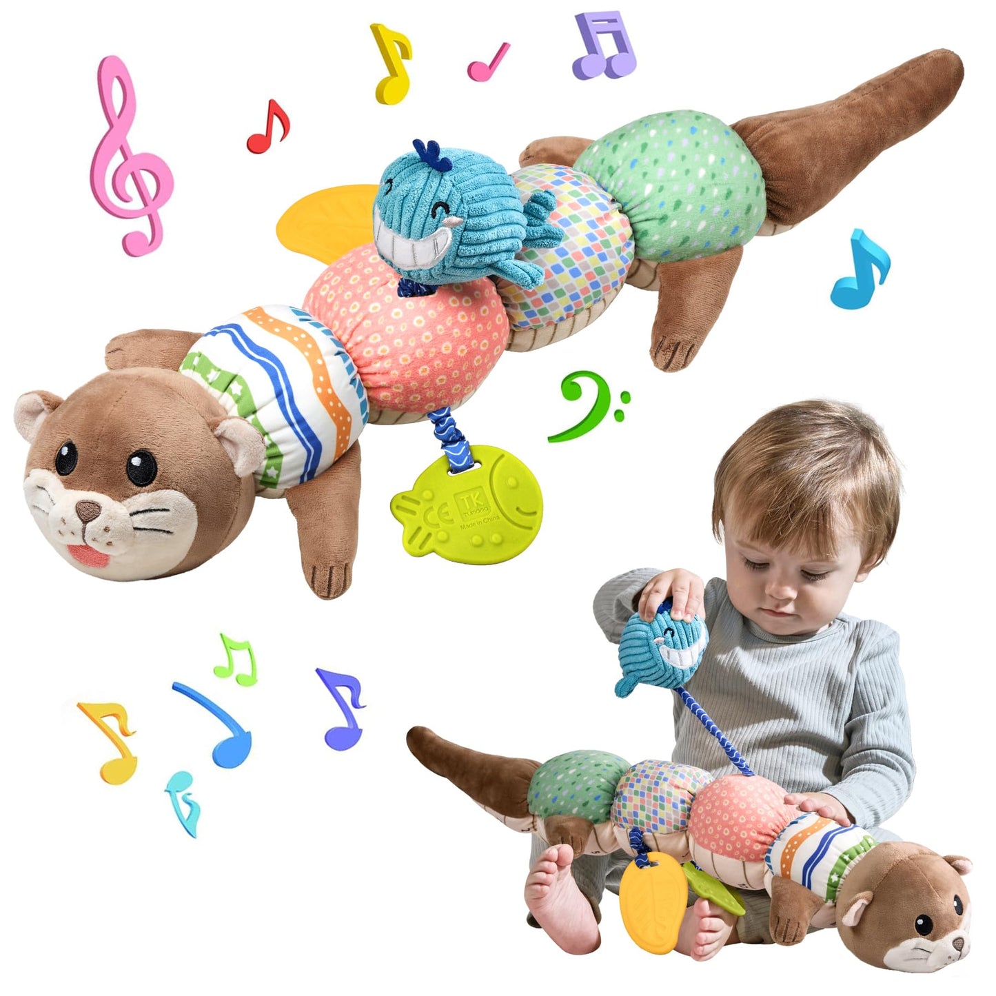TUMAMA Baby Toy 0-6 Months - Tummy Time Plush Otter Sensory Toy, Soft Activity Sensory Toy for 3 4 5 6 12 Months Boys and Girls First Birthday Gift