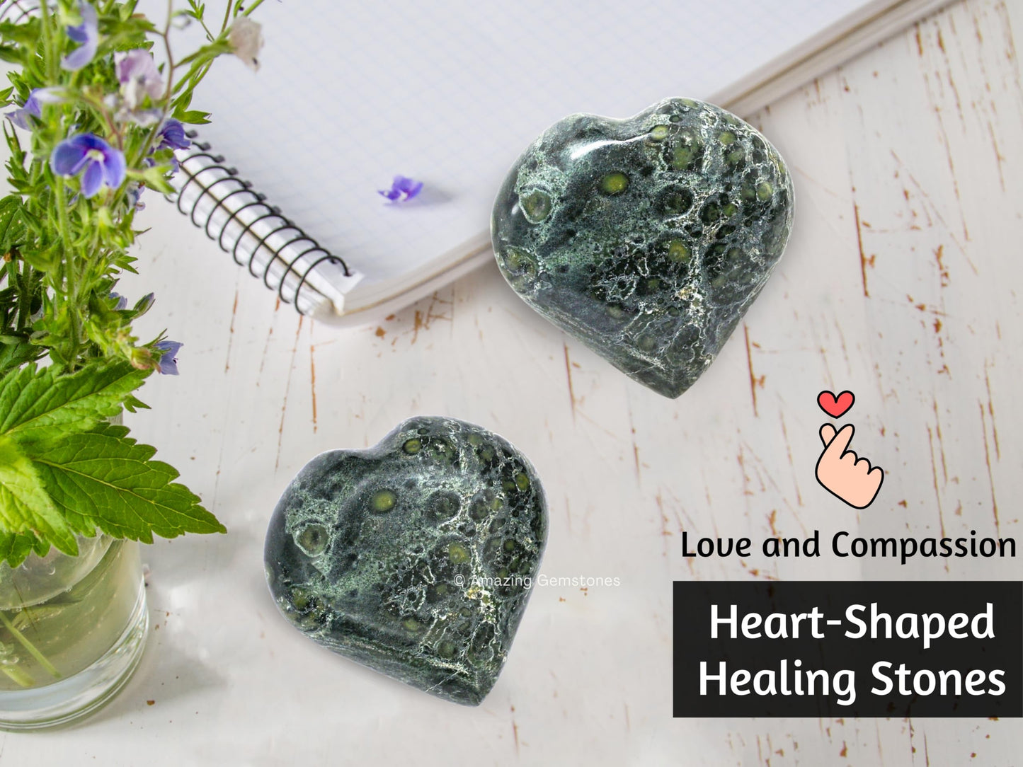 Amazing Gemstone Kambaba Jasper Crystal Heart Palm Stone - Pocket Massage Worry Stone for Natural Body Chakra Balancing, Reiki Healing and Crystal Grid
