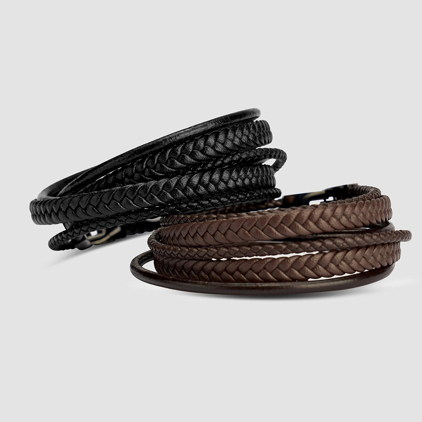SERASAR Pulseras para Hombres 46cm Brown Leather Bracelets for Men Cowhide Gift Box Braided Bracelet Stainless Steel Jewelry Wrap Chain Idea