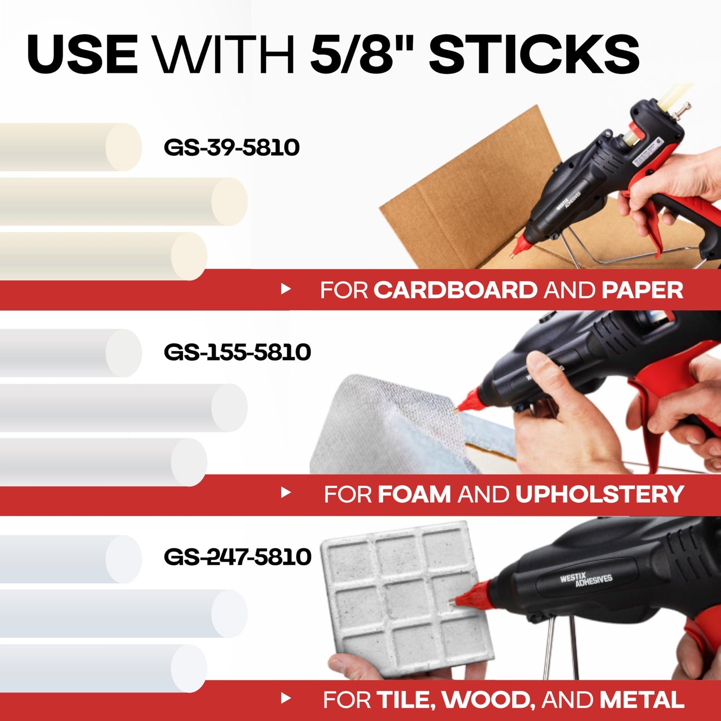 IDL Packaging GG-5810 Industrial 450W Hot Glue Gun with 10 pcs Glue Sticks - 5/8" x 10" Full-Size Glue Sticks - Hot Glue Gun Kit for Variety of Surfaces: Foam, Vinyl, Leather, or Upholstery