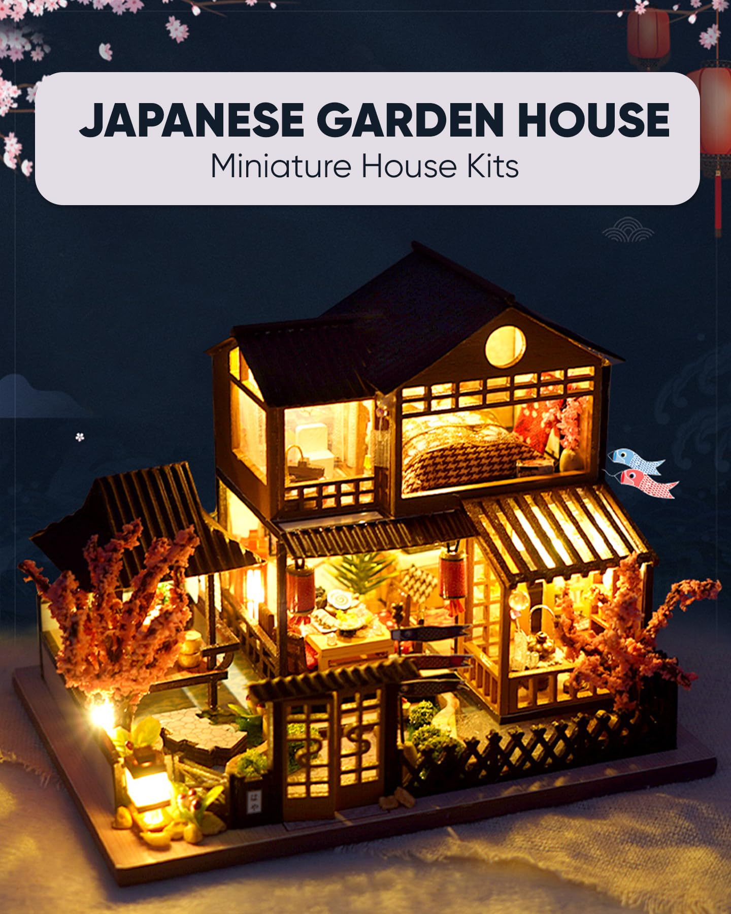DIY Miniature House Kit, Mini House Kit for Beginners, DIY Dollhouse Kit for Adults to Build, Model Building Craft Diorama Kit, Ideal Gifts for Birthday Christmas(Japanese Garden House)