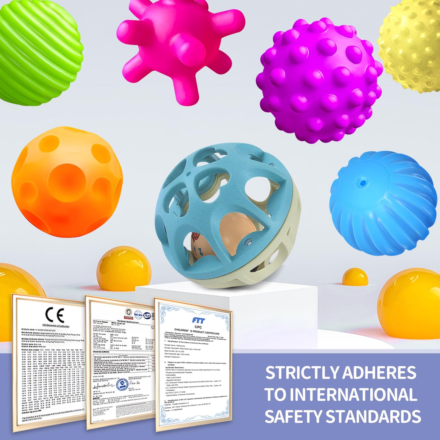 Silicone Blocks and Sensory Balls Toy Set - Montessori Soft Baby Blocks and Textured Baby Rattle Balls, Ideal Preschool Learning & Toddler Gifts