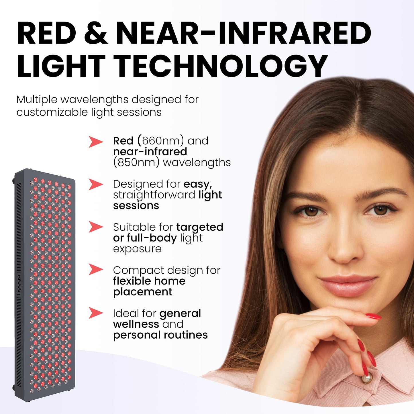 Hooga Red Light Therapy Panel – 660nm Red & 850nm Near Infrared Light Therapy Device, LED Light Therapy Lamp for Face & Body, 60 LEDs, Timer, Stand, Carrying Handle – HG300